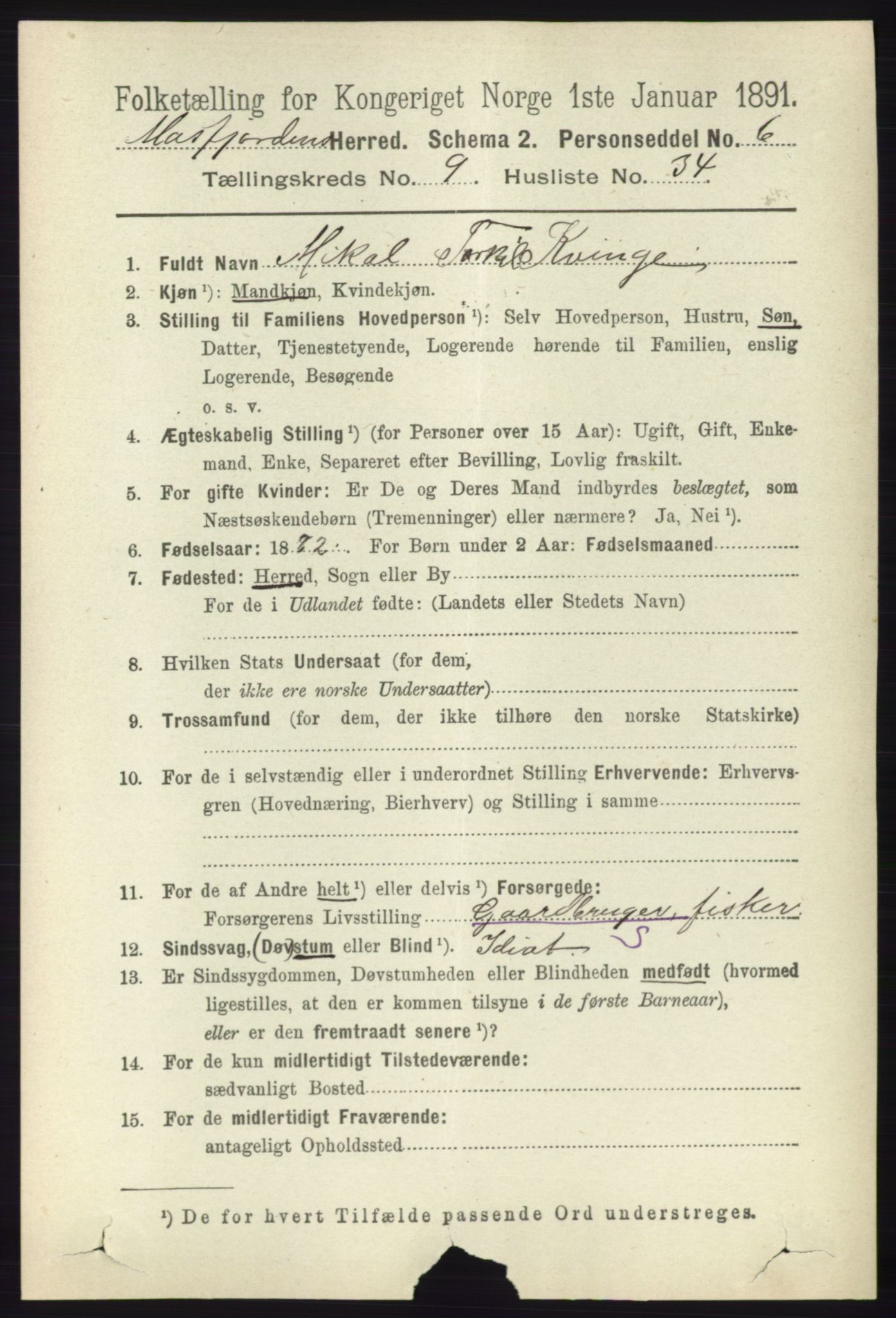 RA, 1891 census for 1266 Masfjorden, 1891, p. 1966