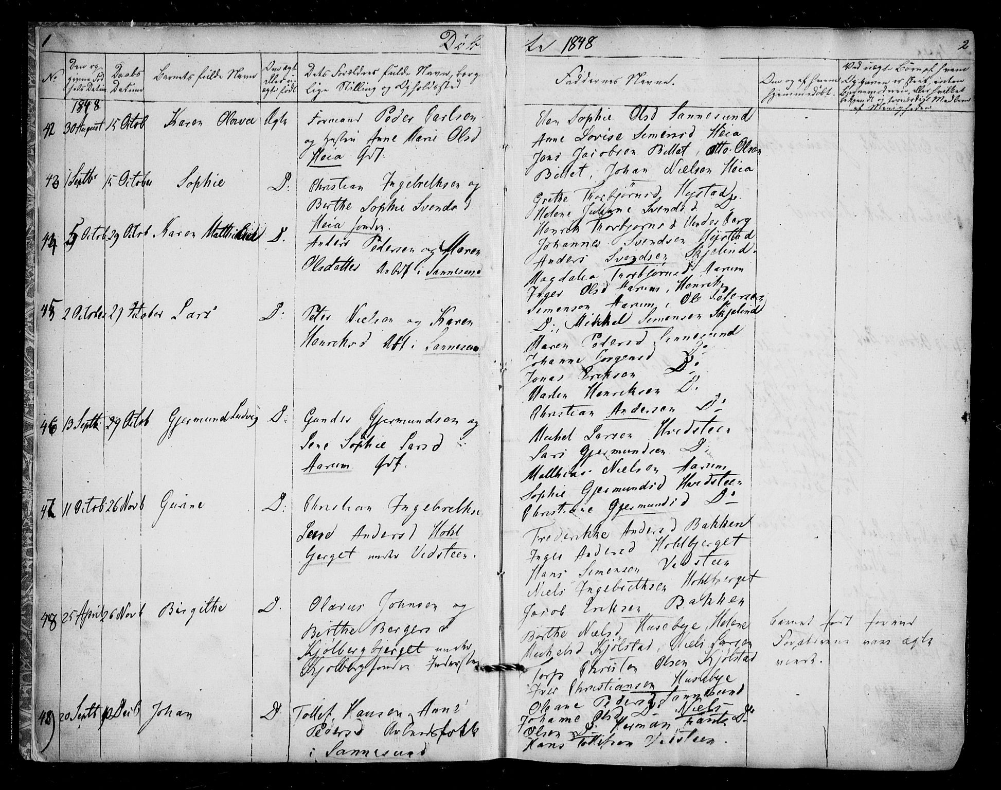 Borge prestekontor Kirkebøker, AV/SAO-A-10903/F/Fa/L0005: Parish register (official) no. I 5, 1848-1860, p. 1-2