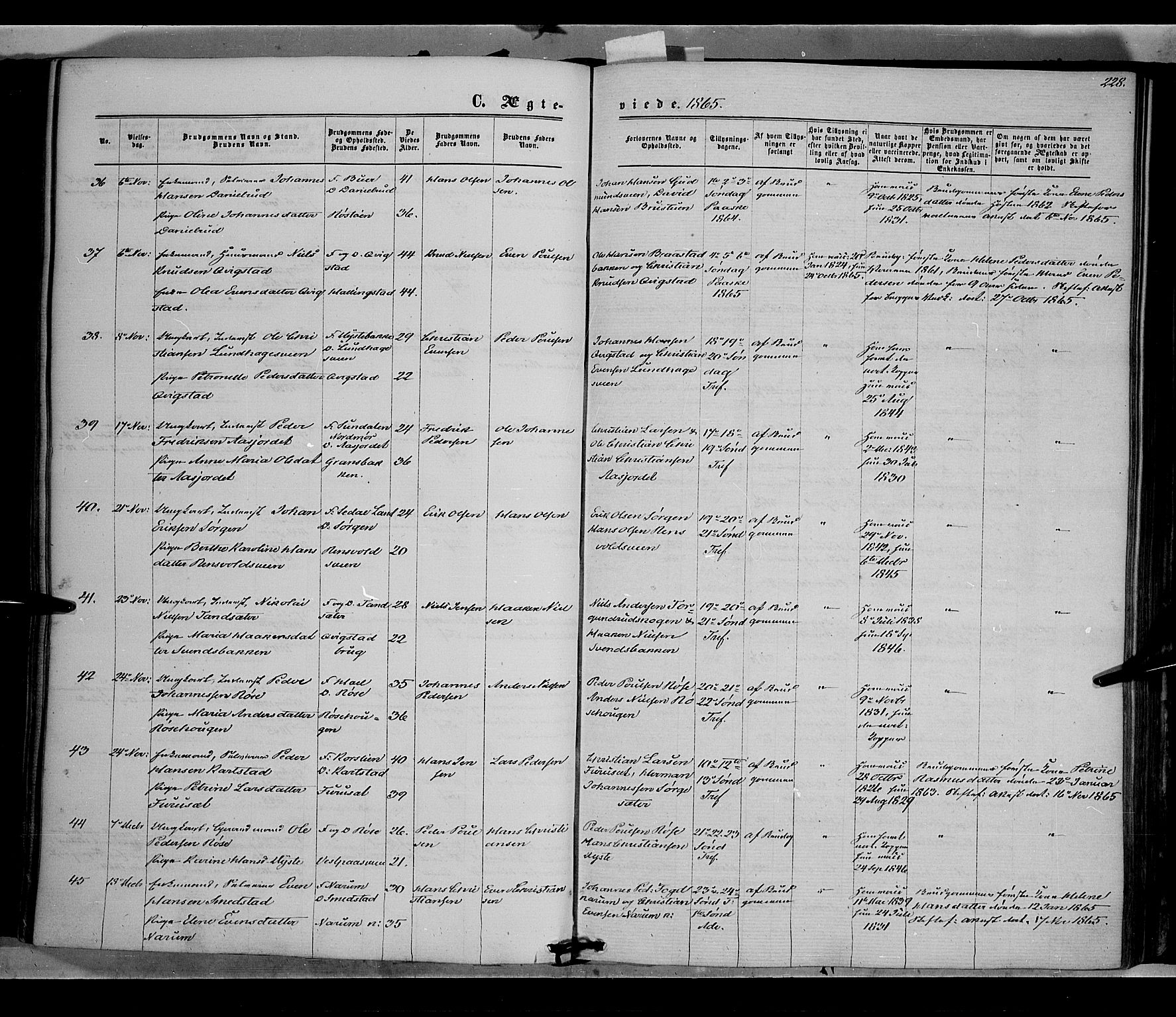 Vestre Toten prestekontor, SAH/PREST-108/H/Ha/Haa/L0007: Parish register (official) no. 7, 1862-1869, p. 228