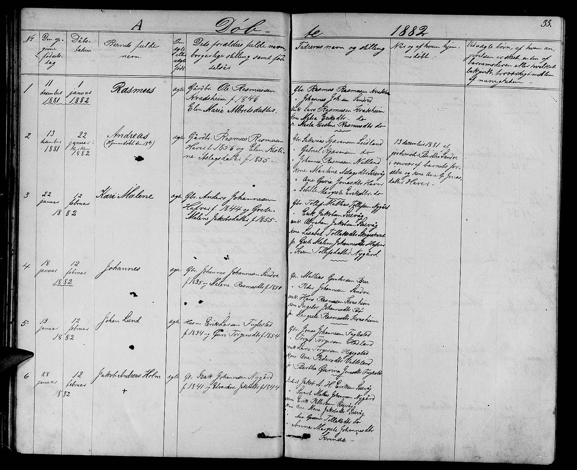 Eigersund sokneprestkontor, SAST/A-101807/S09/L0006: Parish register (copy) no. B 6, 1876-1889, p. 33