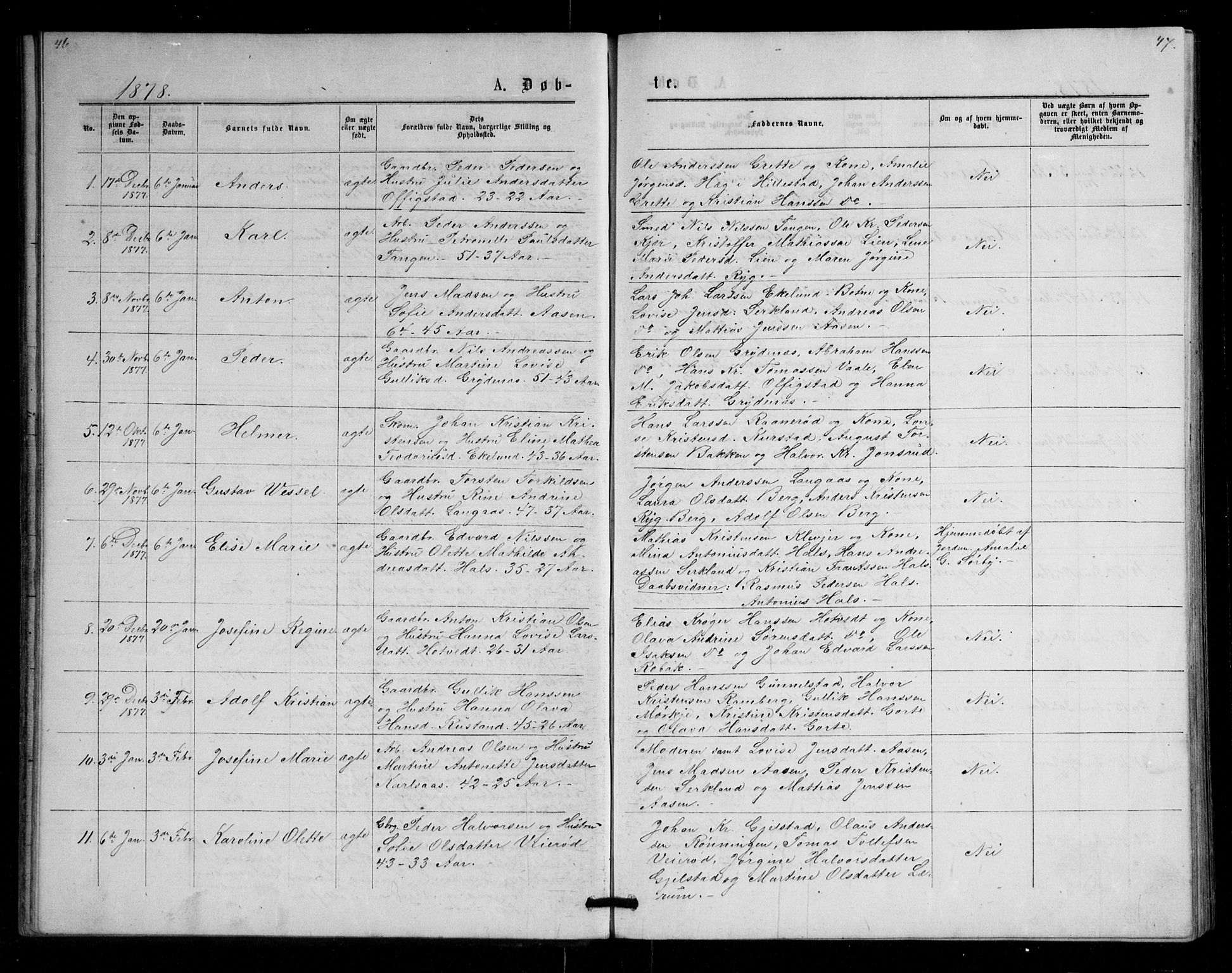 Våle kirkebøker, AV/SAKO-A-334/G/Ga/L0004a: Parish register (copy) no. I 4, 1874-1893, p. 46-47