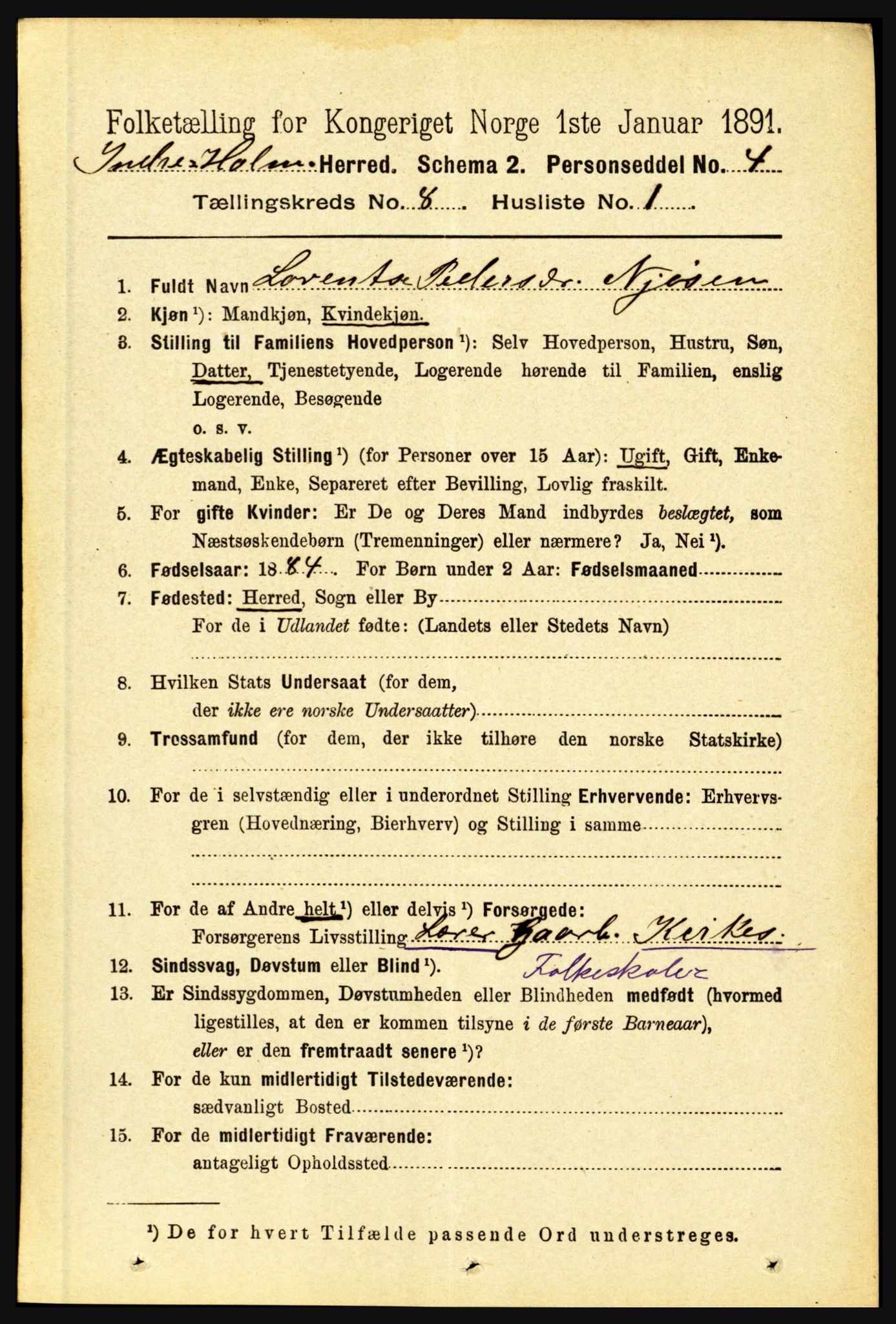 RA, 1891 census for 1430 Indre Holmedal, 1891, p. 3400