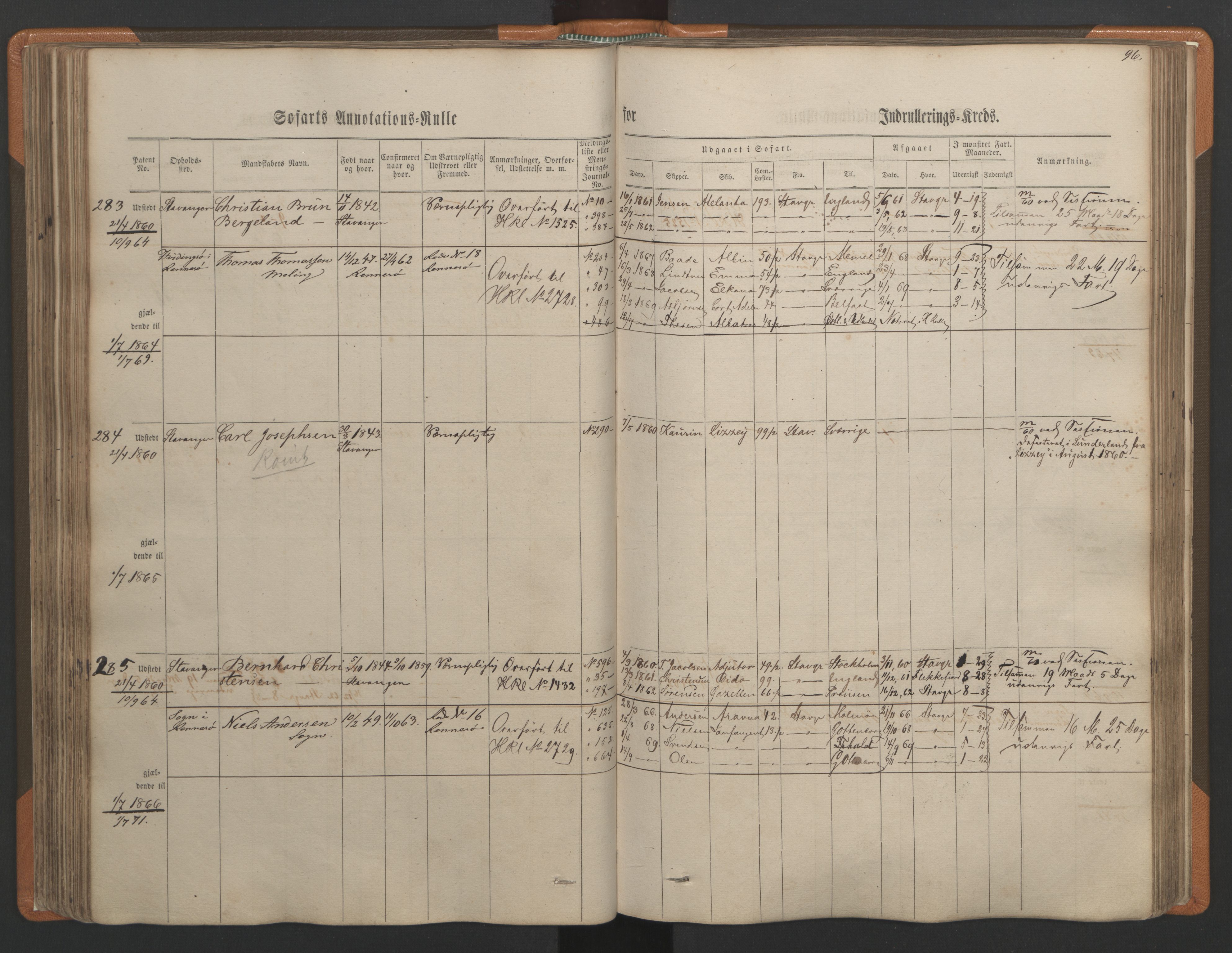 Stavanger sjømannskontor, AV/SAST-A-102006/F/Ff/L0001: Annotasjonsrulle, patentnr. 1-597 (del 1), 1860-1864, p. 105