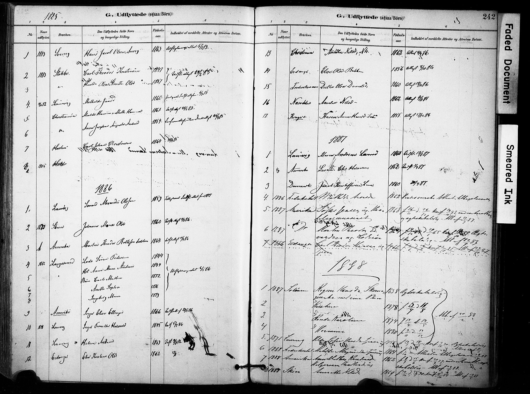 Brunlanes kirkebøker, AV/SAKO-A-342/F/Fb/L0001: Parish register (official) no. II 1, 1878-1899, p. 242