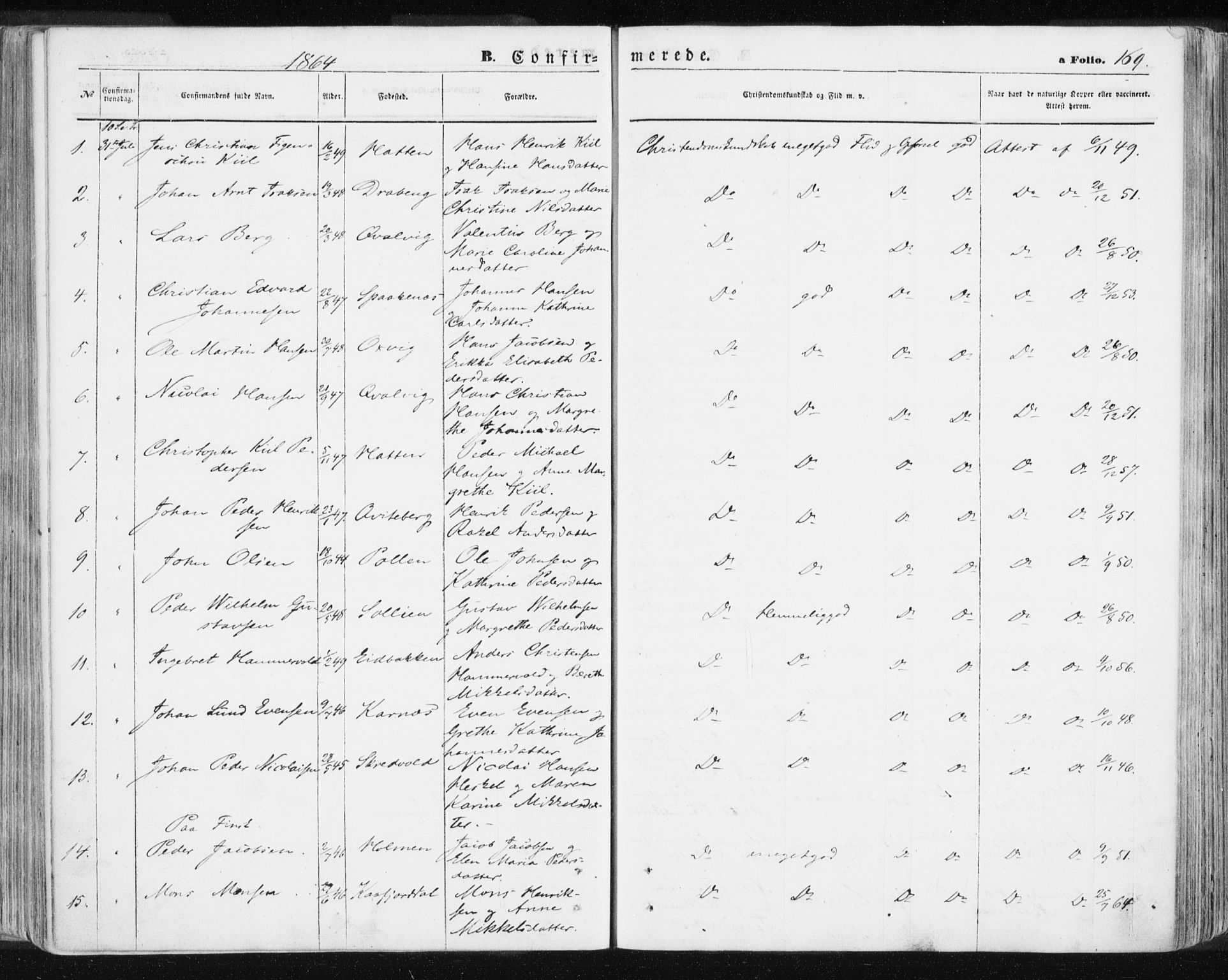 Lyngen sokneprestembete, SATØ/S-1289/H/He/Hea/L0005kirke: Parish register (official) no. 5, 1859-1869, p. 169