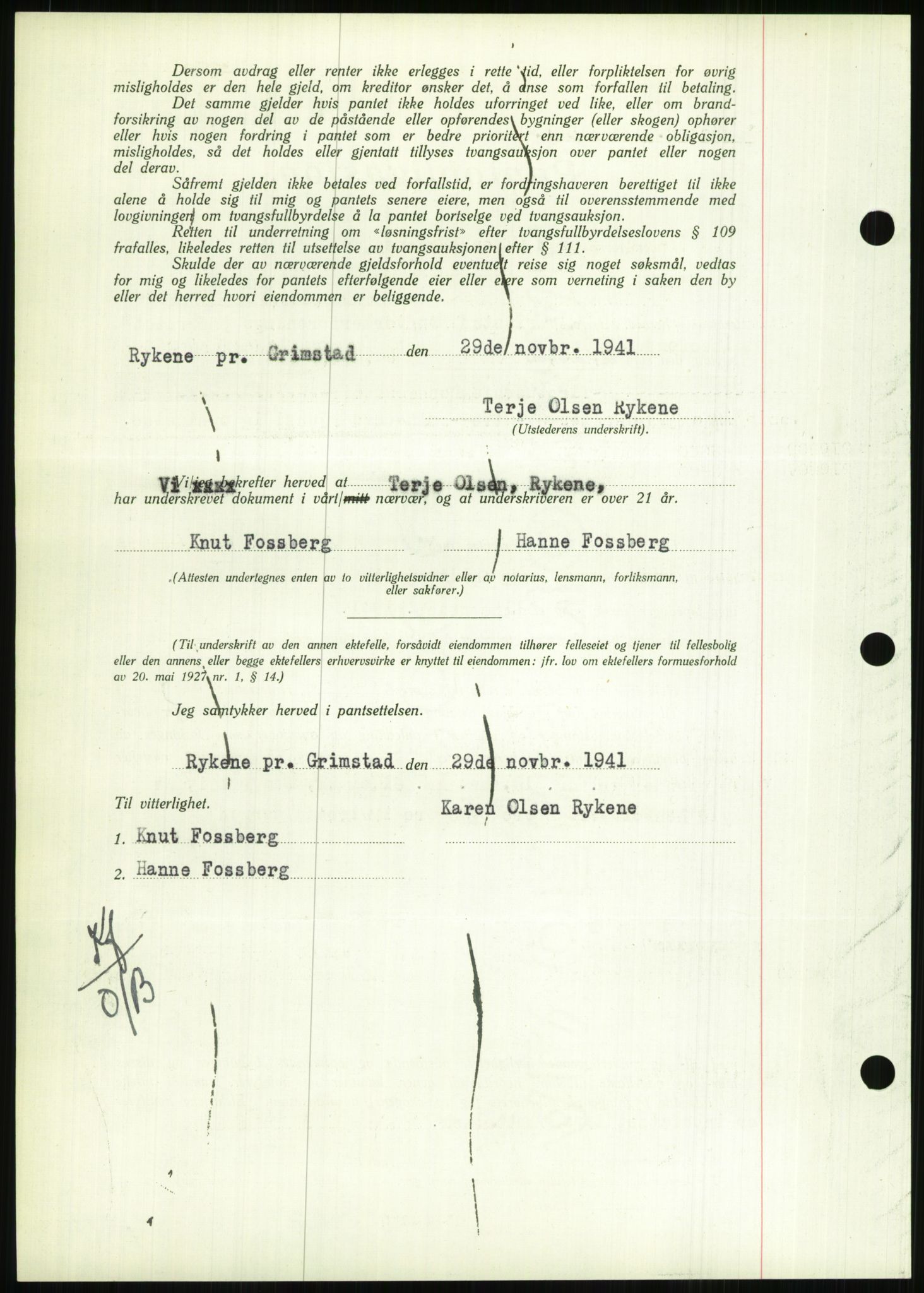 Nedenes sorenskriveri, AV/SAK-1221-0006/G/Gb/Gbb/L0001: Mortgage book no. I, 1939-1942, Diary no: : 1149/1941