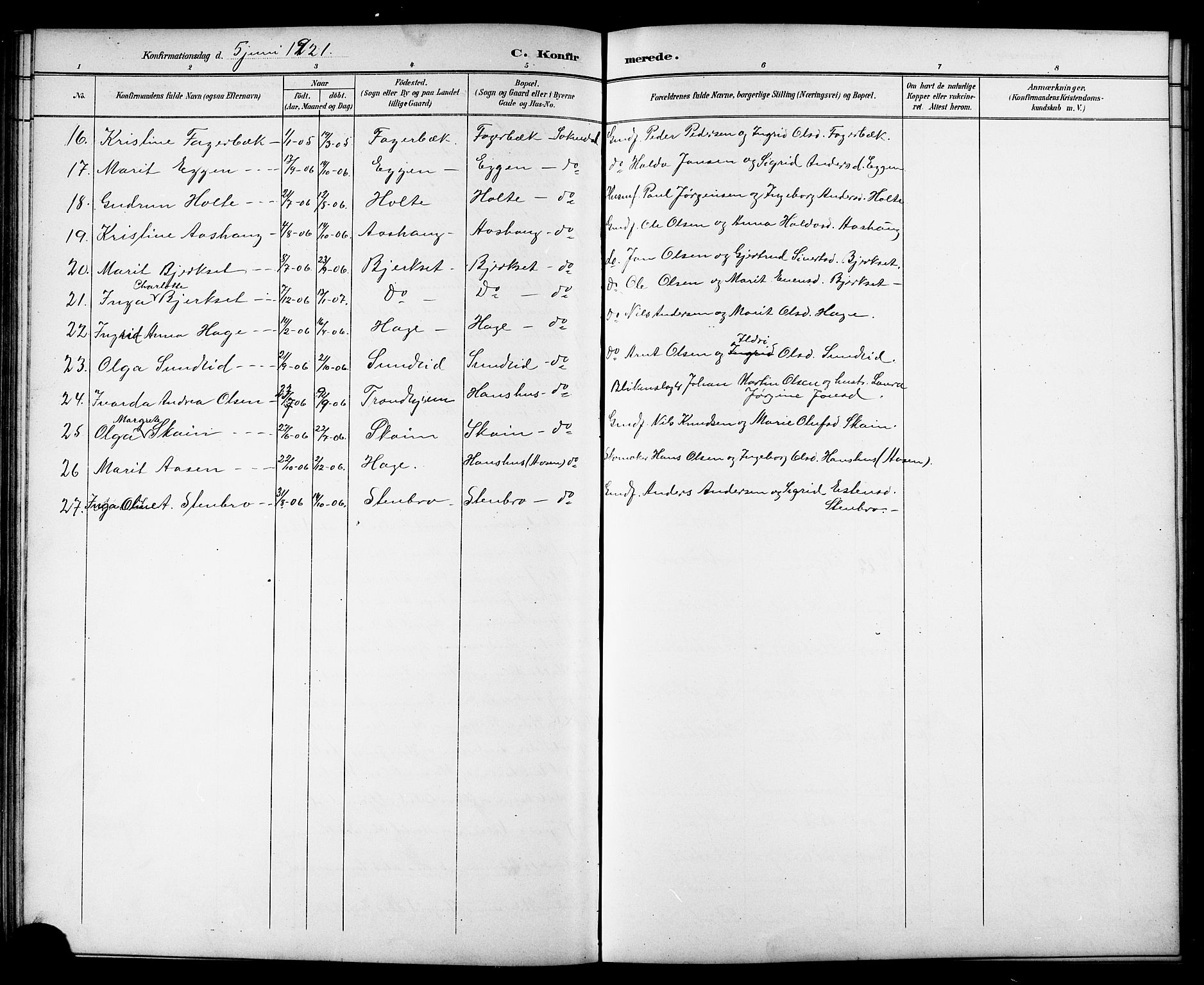 Ministerialprotokoller, klokkerbøker og fødselsregistre - Sør-Trøndelag, AV/SAT-A-1456/689/L1044: Parish register (copy) no. 689C03, 1893-1922