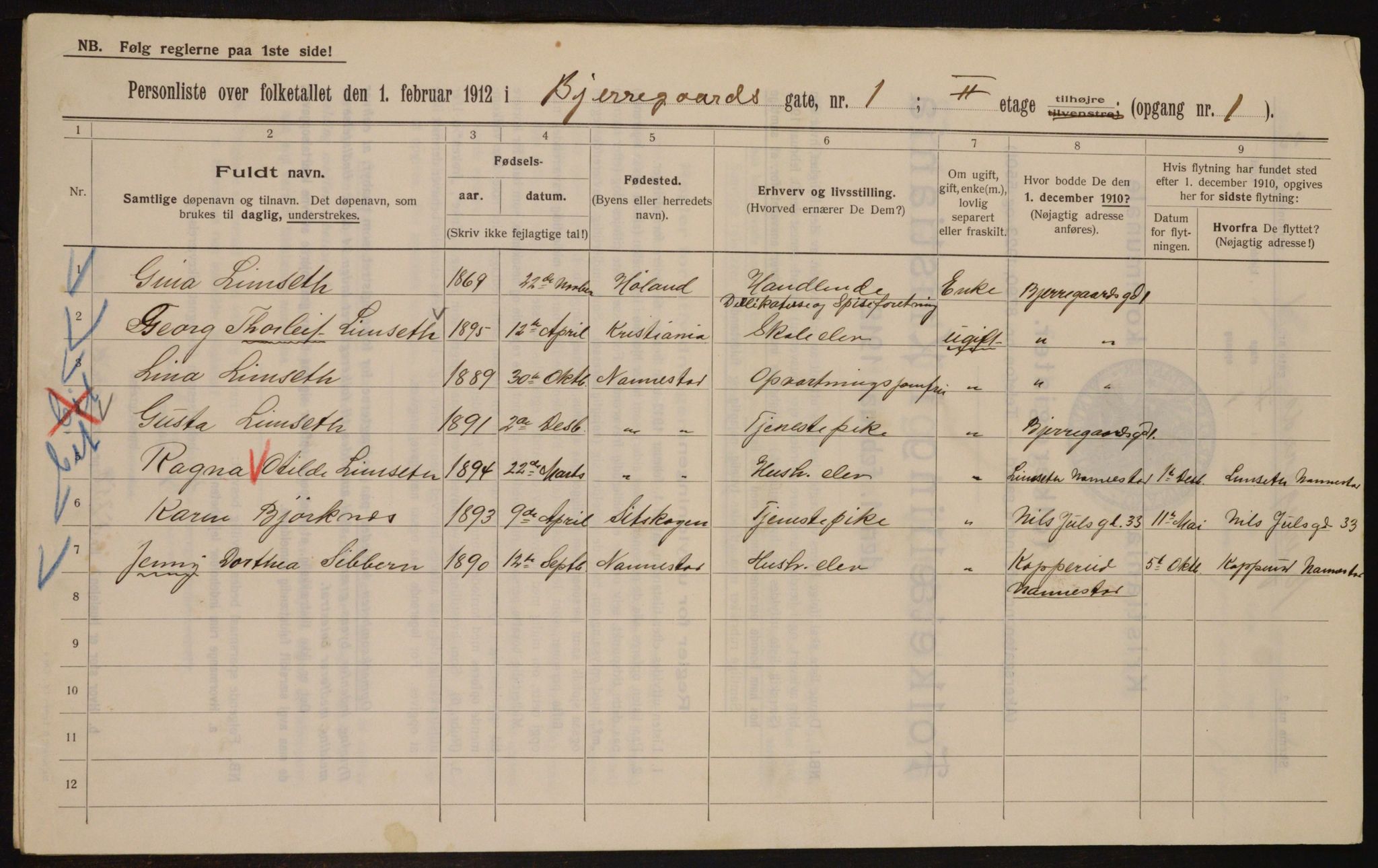 OBA, Municipal Census 1912 for Kristiania, 1912, p. 5341