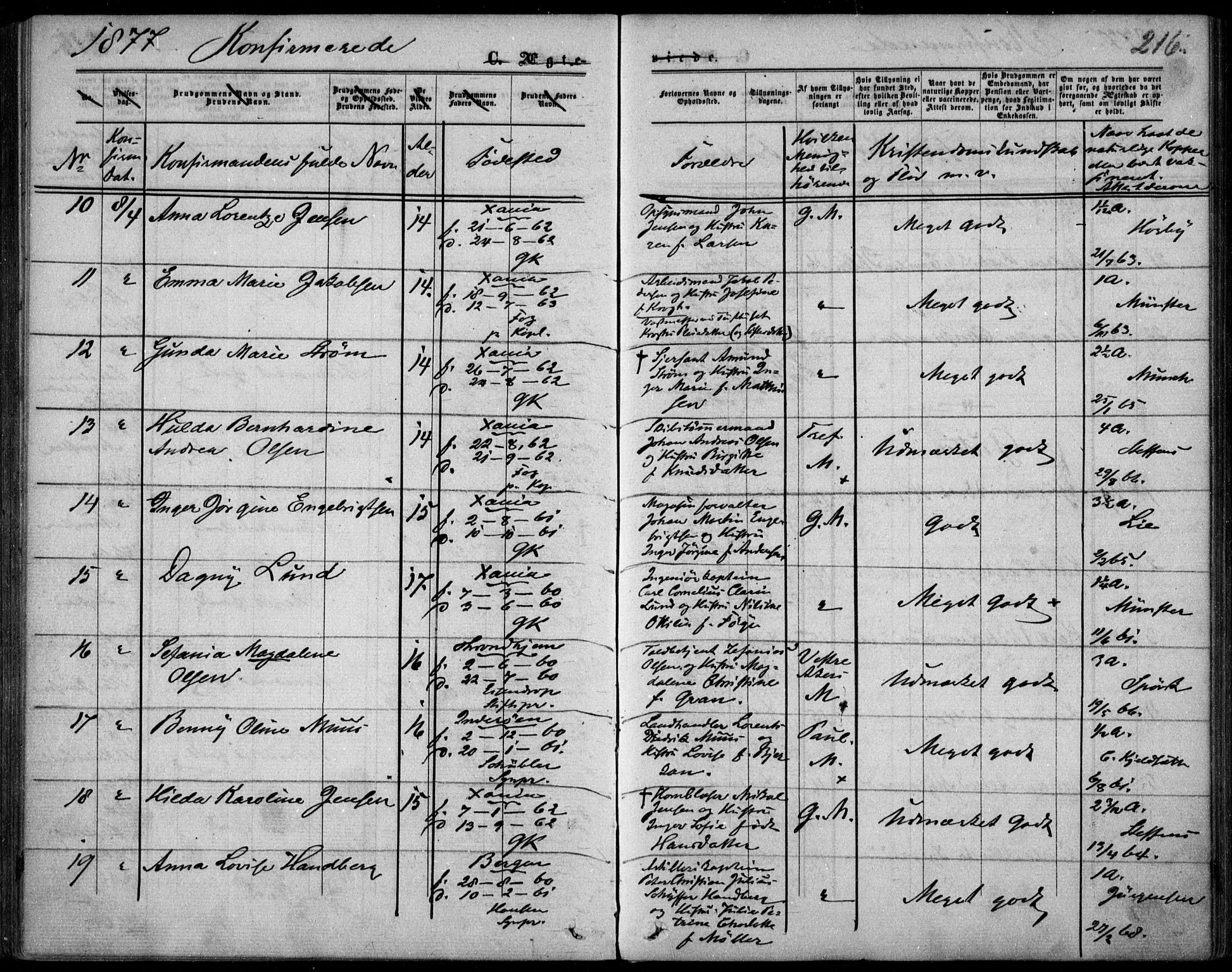 Garnisonsmenigheten Kirkebøker, AV/SAO-A-10846/F/Fa/L0011: Parish register (official) no. 11, 1870-1880, p. 216