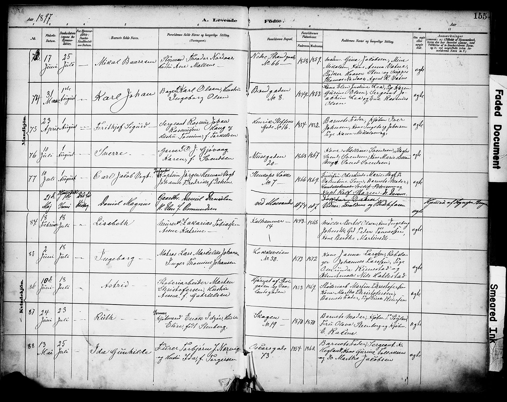 Domkirken sokneprestkontor, AV/SAST-A-101812/001/30/30BA/L0030: Parish register (official) no. A 29, 1889-1902, p. 155