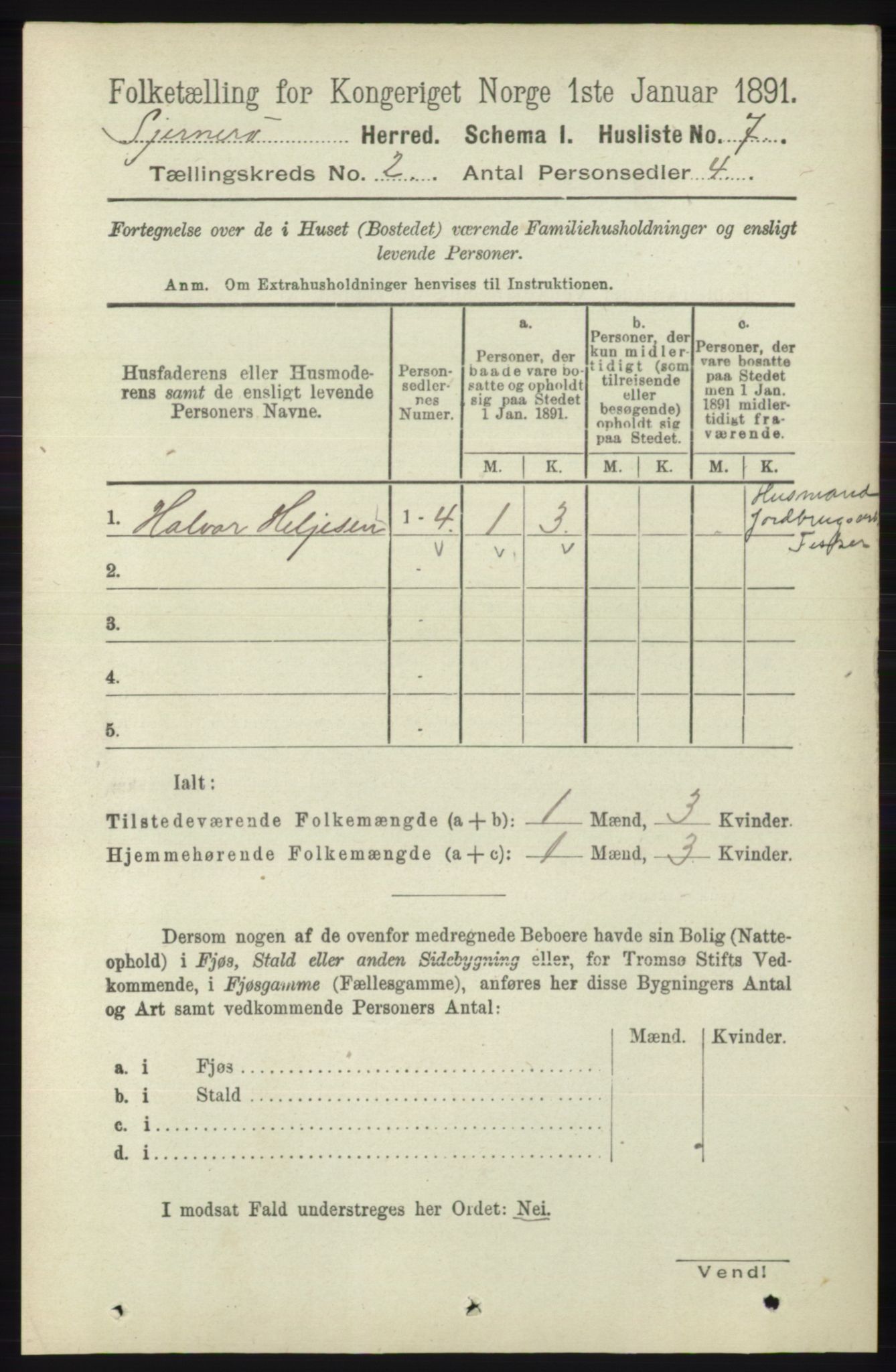 RA, 1891 census for 1140 Sjernarøy, 1891, p. 227