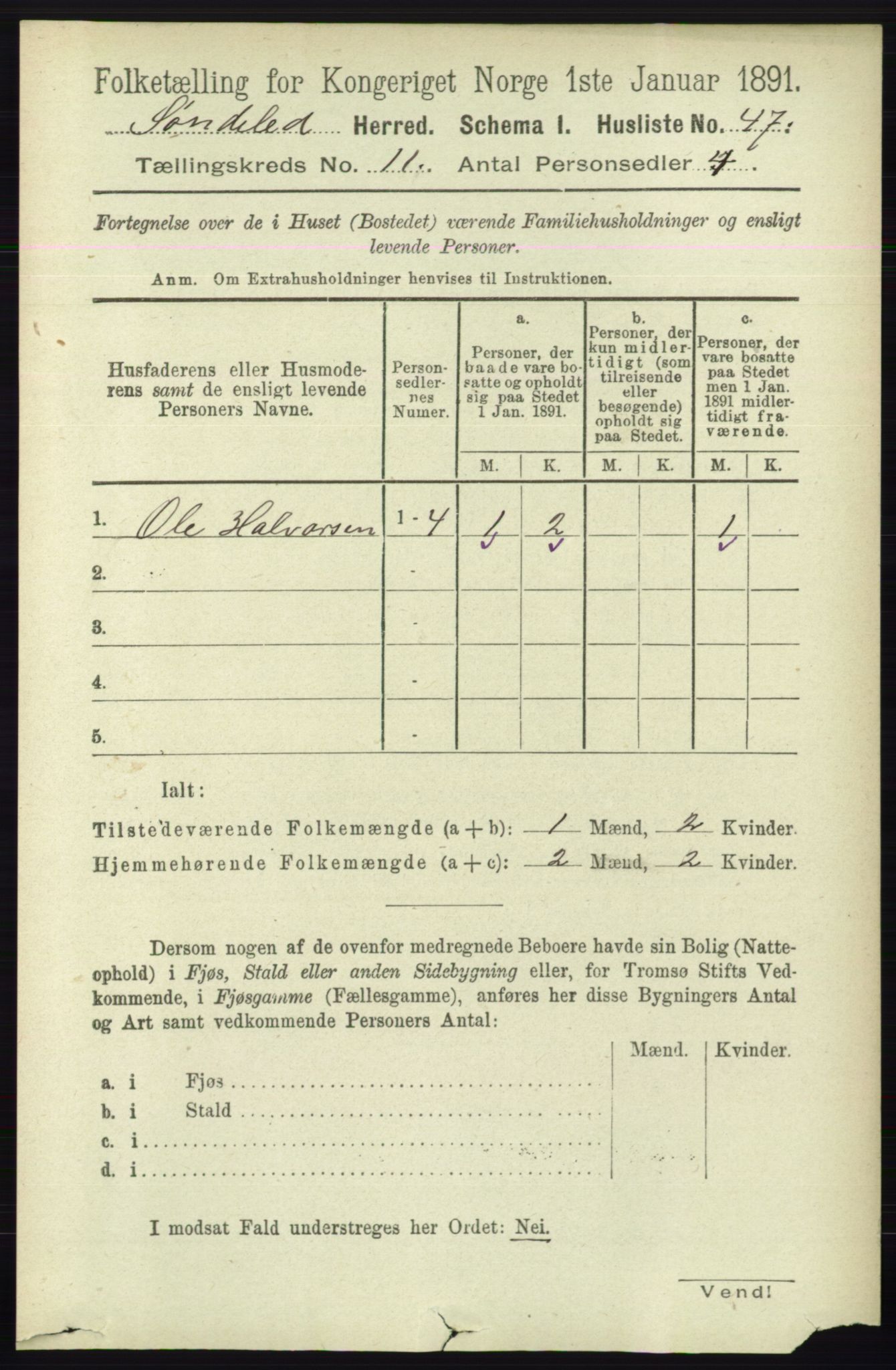 RA, 1891 census for 0913 Søndeled, 1891, p. 3283