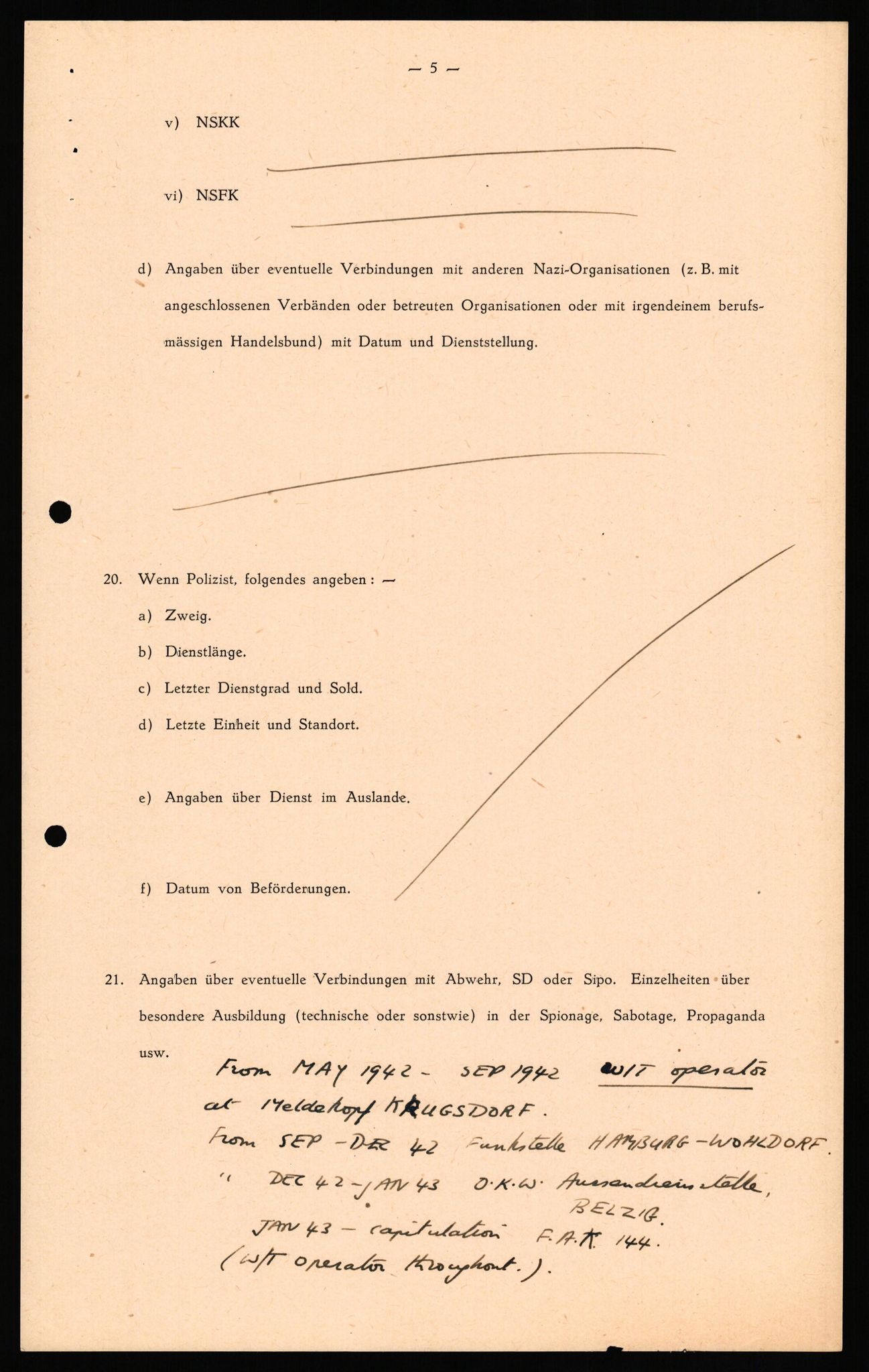 Forsvaret, Forsvarets overkommando II, RA/RAFA-3915/D/Db/L0035: CI Questionaires. Tyske okkupasjonsstyrker i Norge. Tyskere., 1945-1946, p. 406