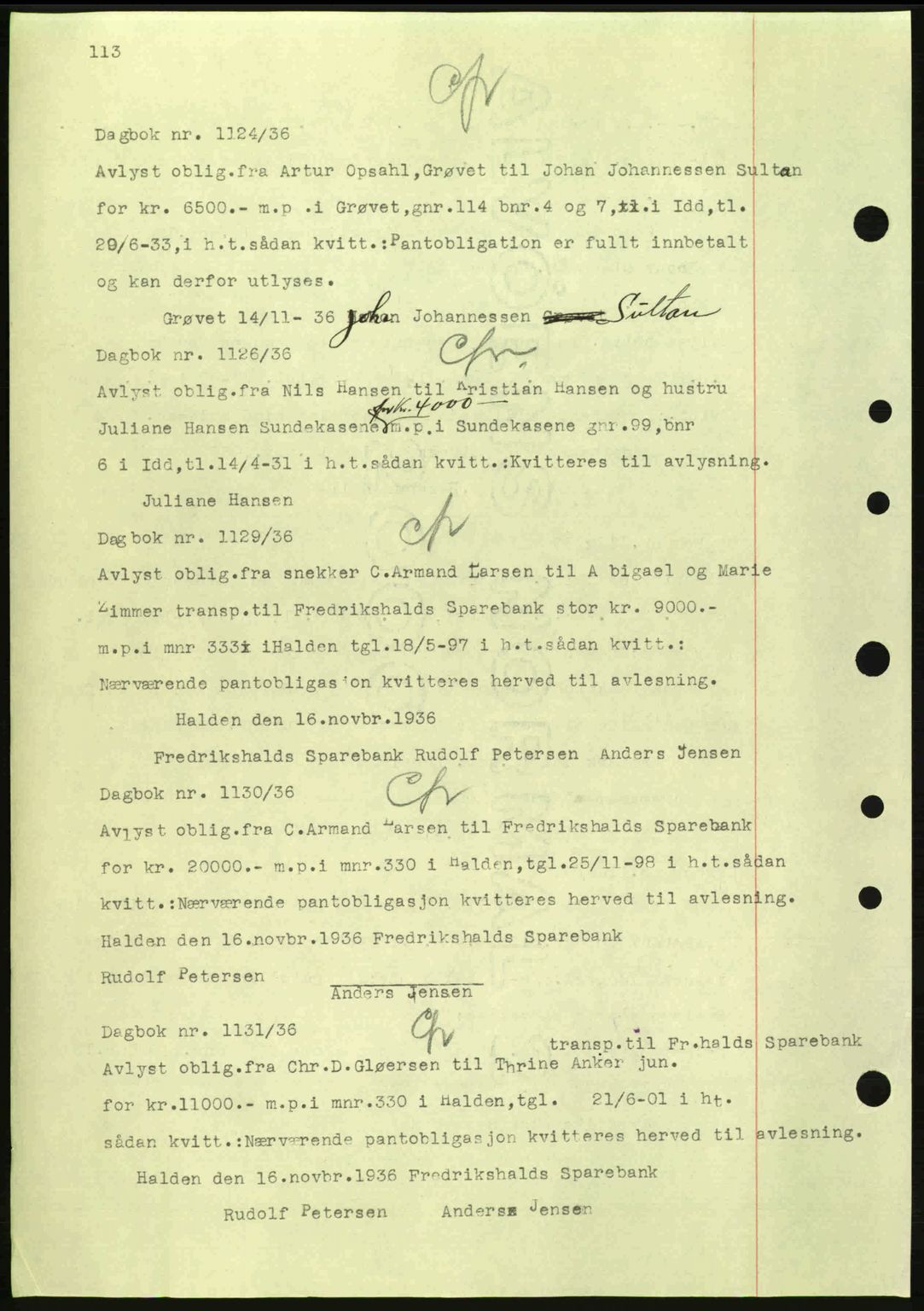 Idd og Marker sorenskriveri, AV/SAO-A-10283/G/Gb/Gbc/L0001: Mortgage book no. B1-3, 1936-1939, Diary no: : 1124/1936