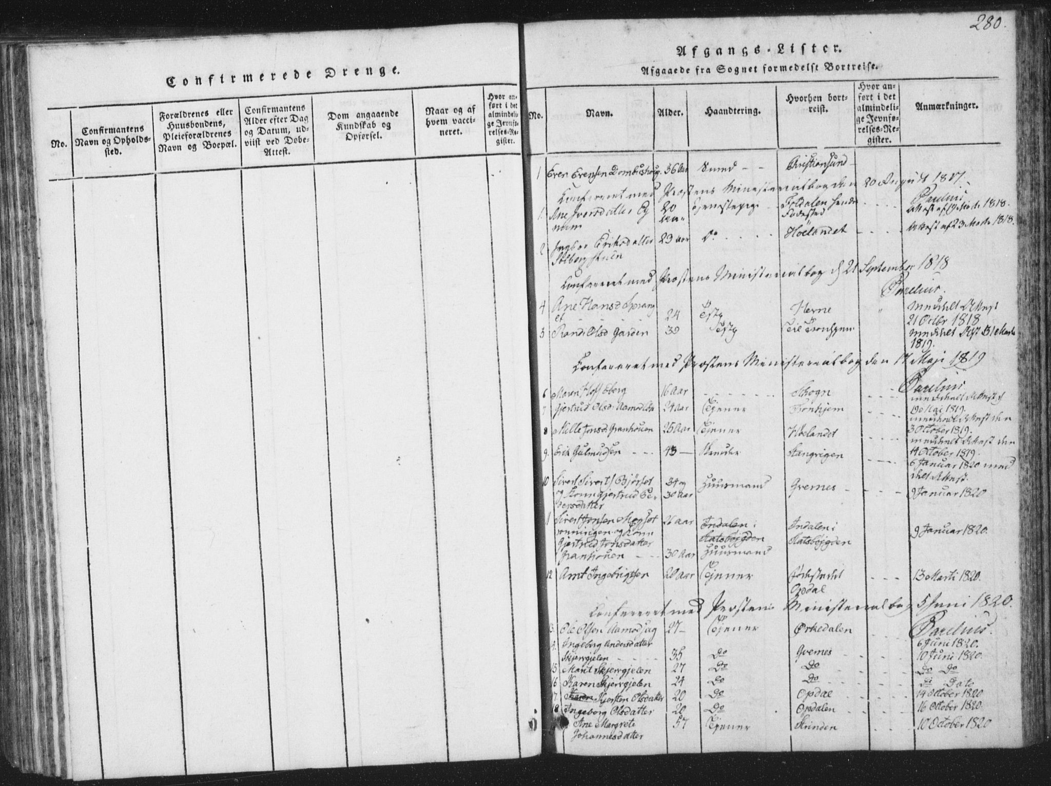 Ministerialprotokoller, klokkerbøker og fødselsregistre - Sør-Trøndelag, SAT/A-1456/672/L0862: Parish register (copy) no. 672C01, 1816-1831, p. 280