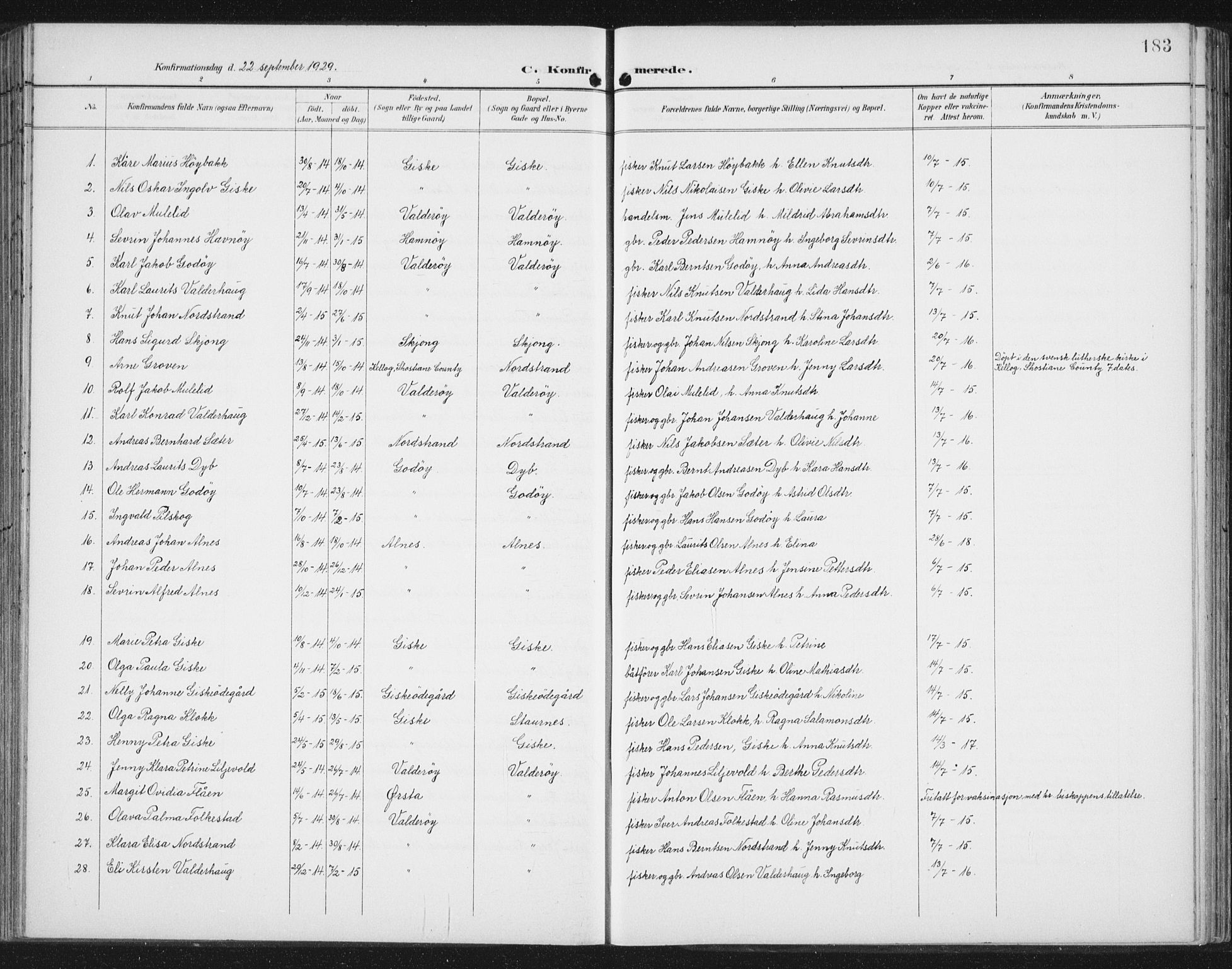 Ministerialprotokoller, klokkerbøker og fødselsregistre - Møre og Romsdal, AV/SAT-A-1454/534/L0489: Parish register (copy) no. 534C01, 1899-1941, p. 183