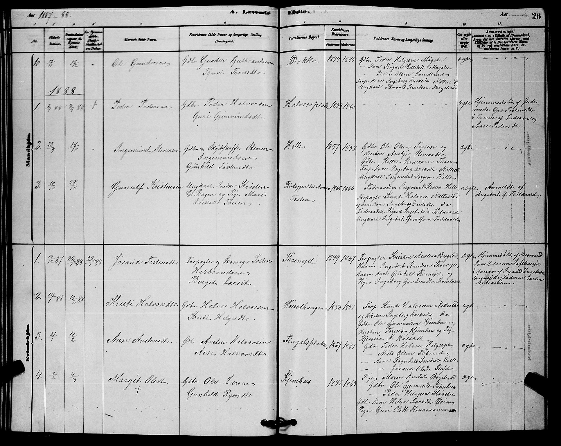 Rollag kirkebøker, SAKO/A-240/G/Gb/L0002: Parish register (copy) no. II 2, 1878-1898, p. 26