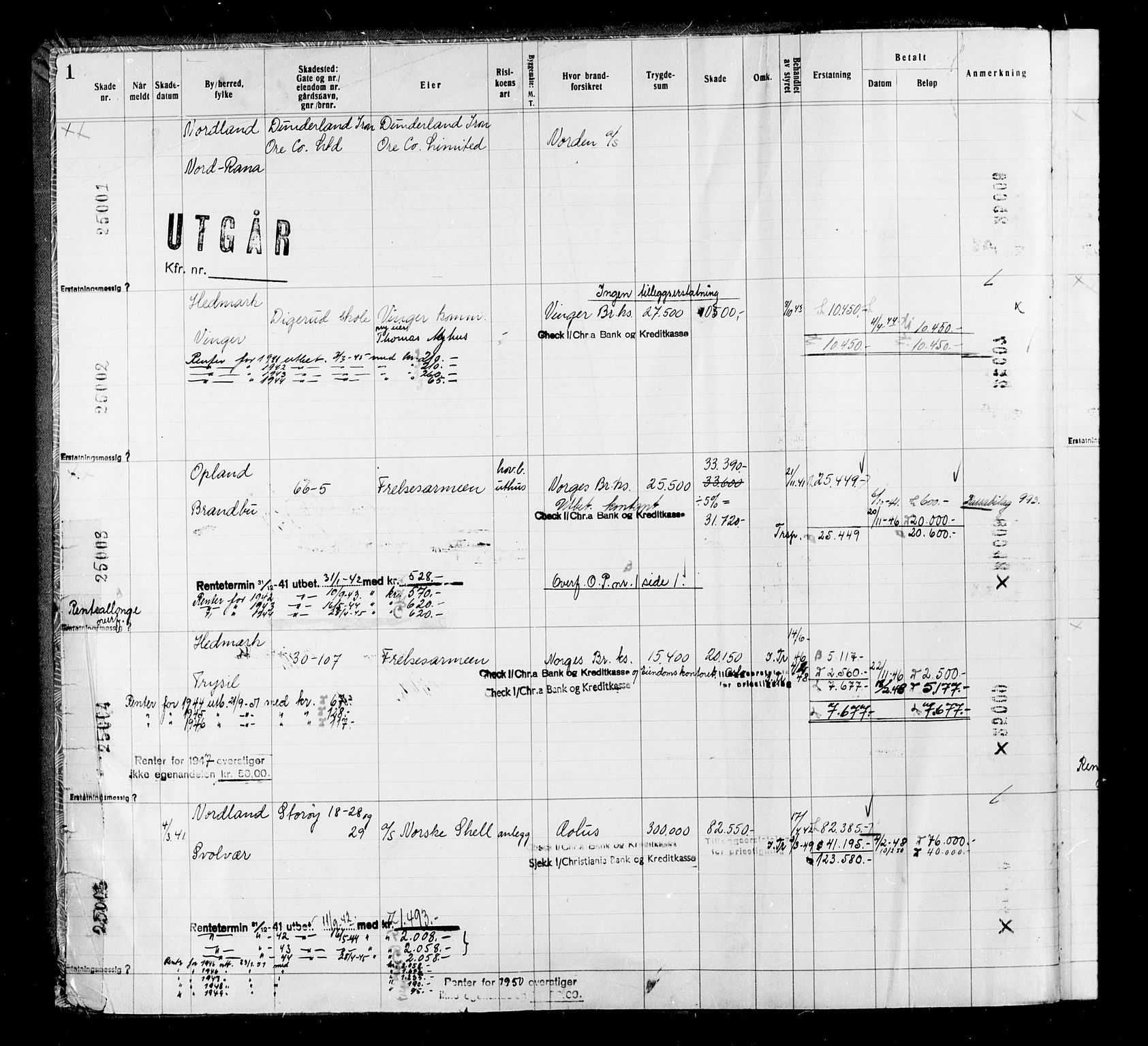 Krigsskadetrygdene for bygninger og løsøre, AV/RA-S-1548/V/L0033: Bygning, branntrygdet., 1940-1945