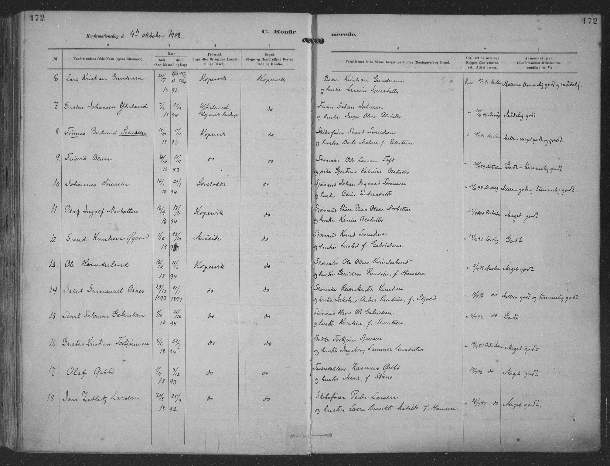 Kopervik sokneprestkontor, AV/SAST-A-101850/H/Ha/Haa/L0001: Parish register (official) no. A 1, 1880-1919, p. 172