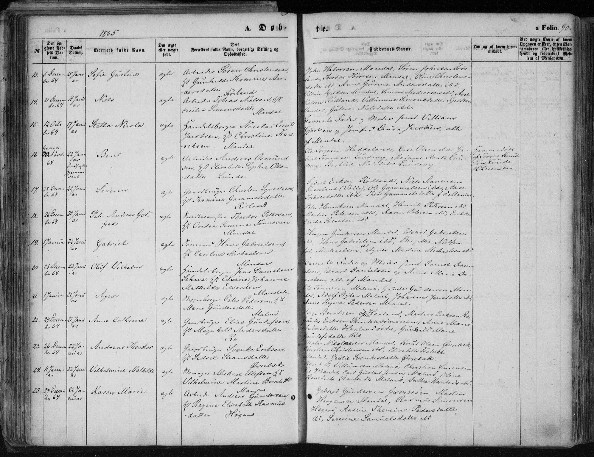 Mandal sokneprestkontor, SAK/1111-0030/F/Fa/Faa/L0014: Parish register (official) no. A 14, 1859-1872, p. 90