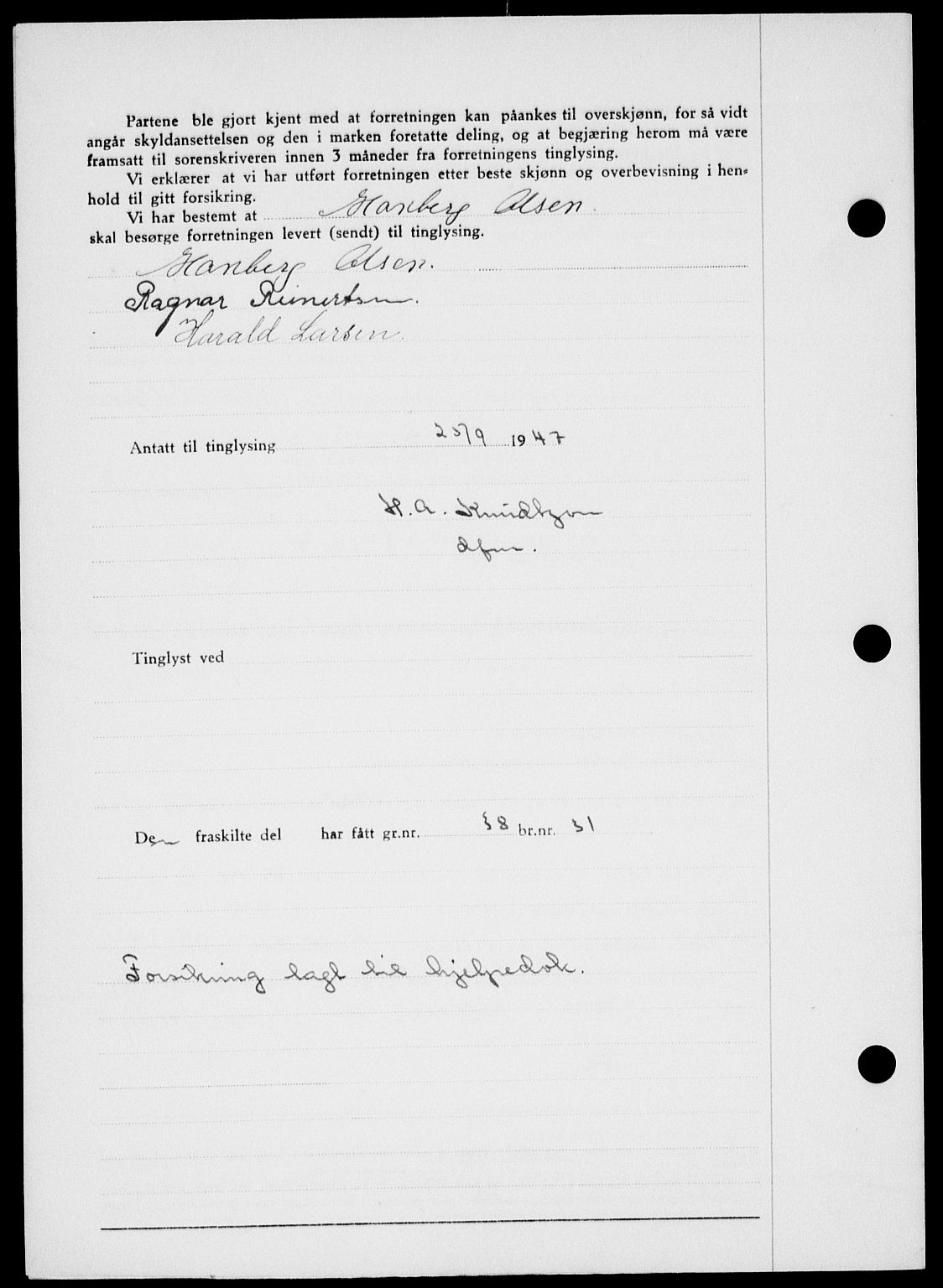 Onsøy sorenskriveri, SAO/A-10474/G/Ga/Gab/L0021: Mortgage book no. II A-21, 1947-1947, Diary no: : 2577/1947