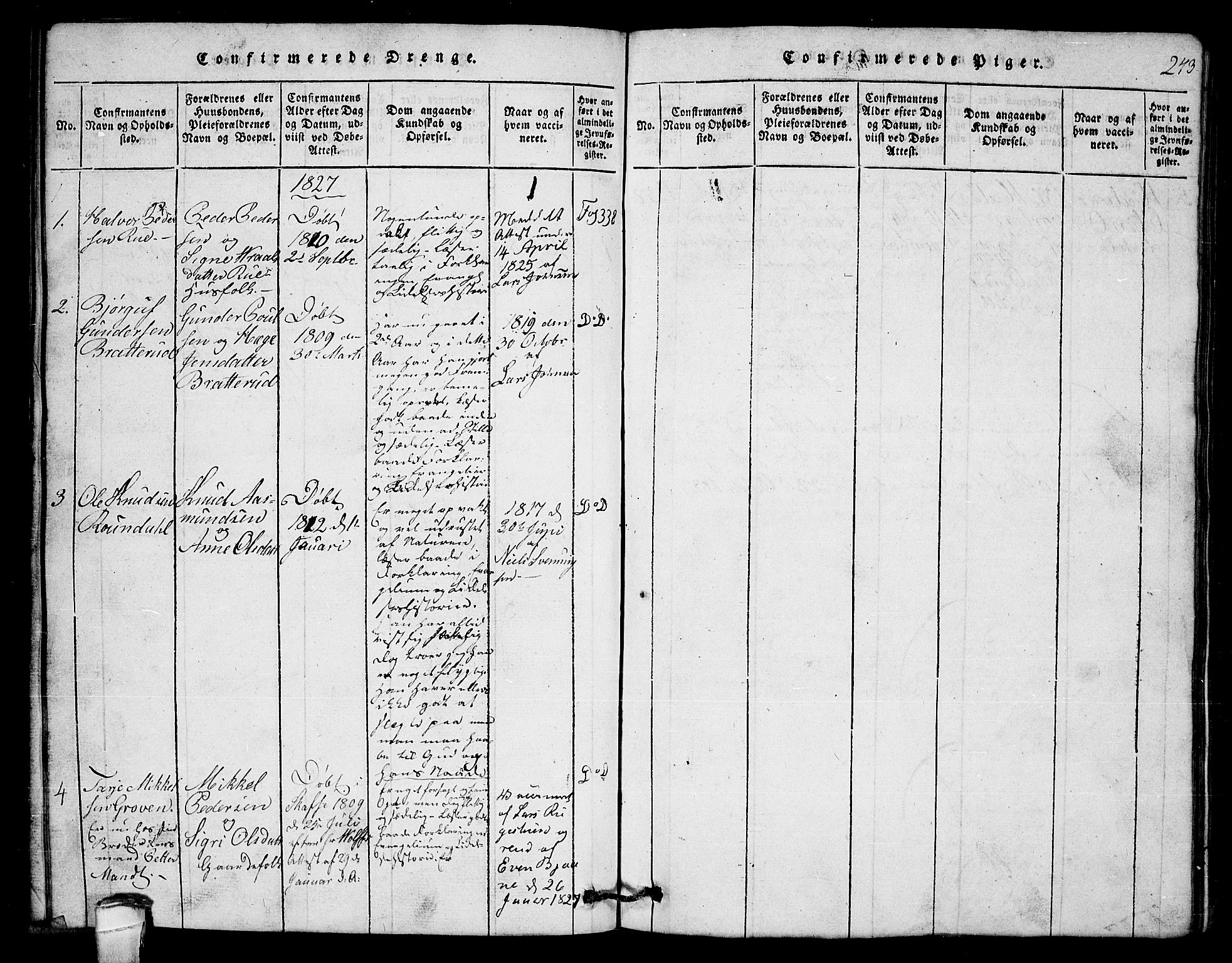 Lårdal kirkebøker, SAKO/A-284/G/Gb/L0001: Parish register (copy) no. II 1, 1815-1865, p. 243
