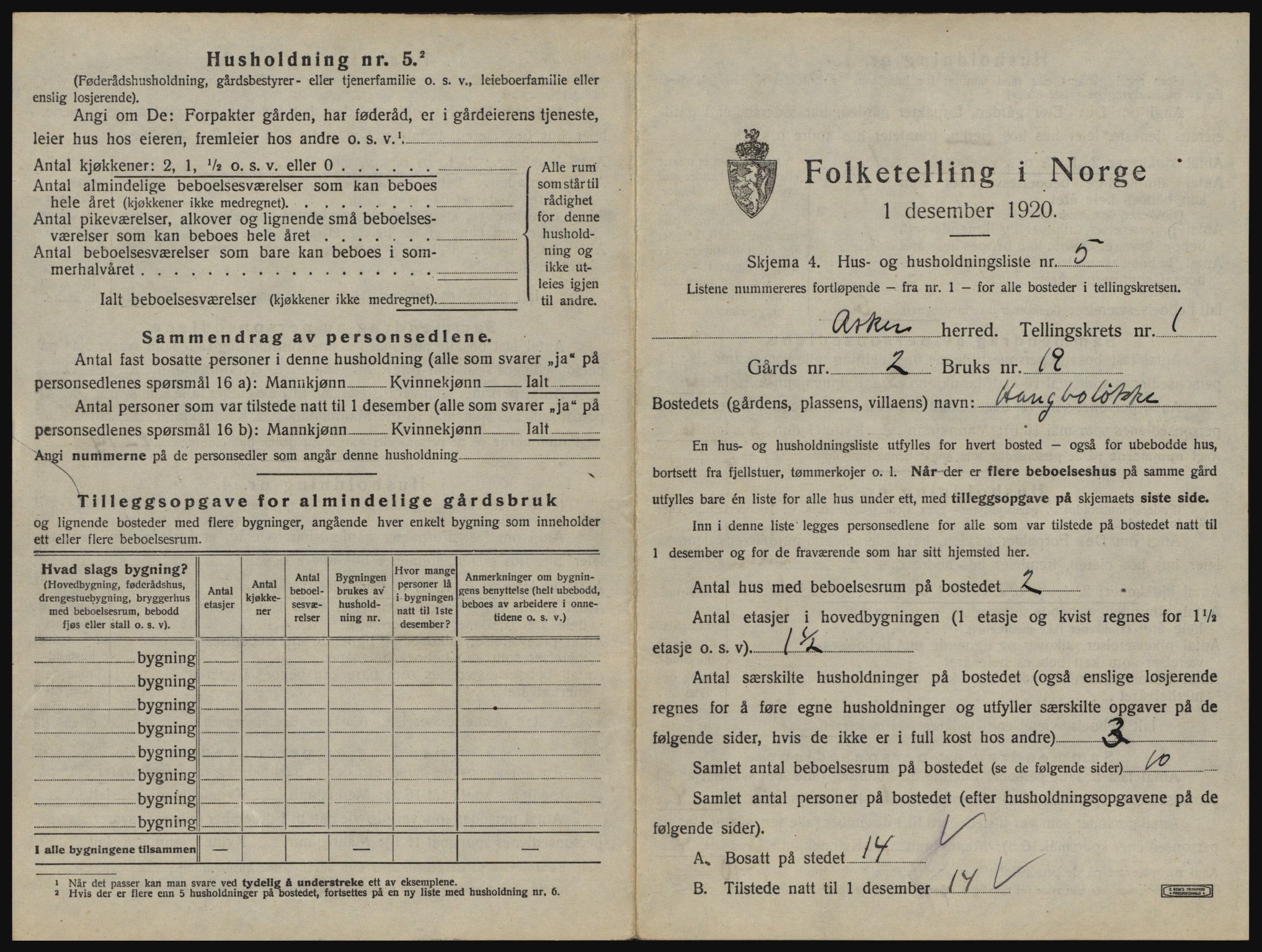 SAO, 1920 census for Asker, 1920, p. 54