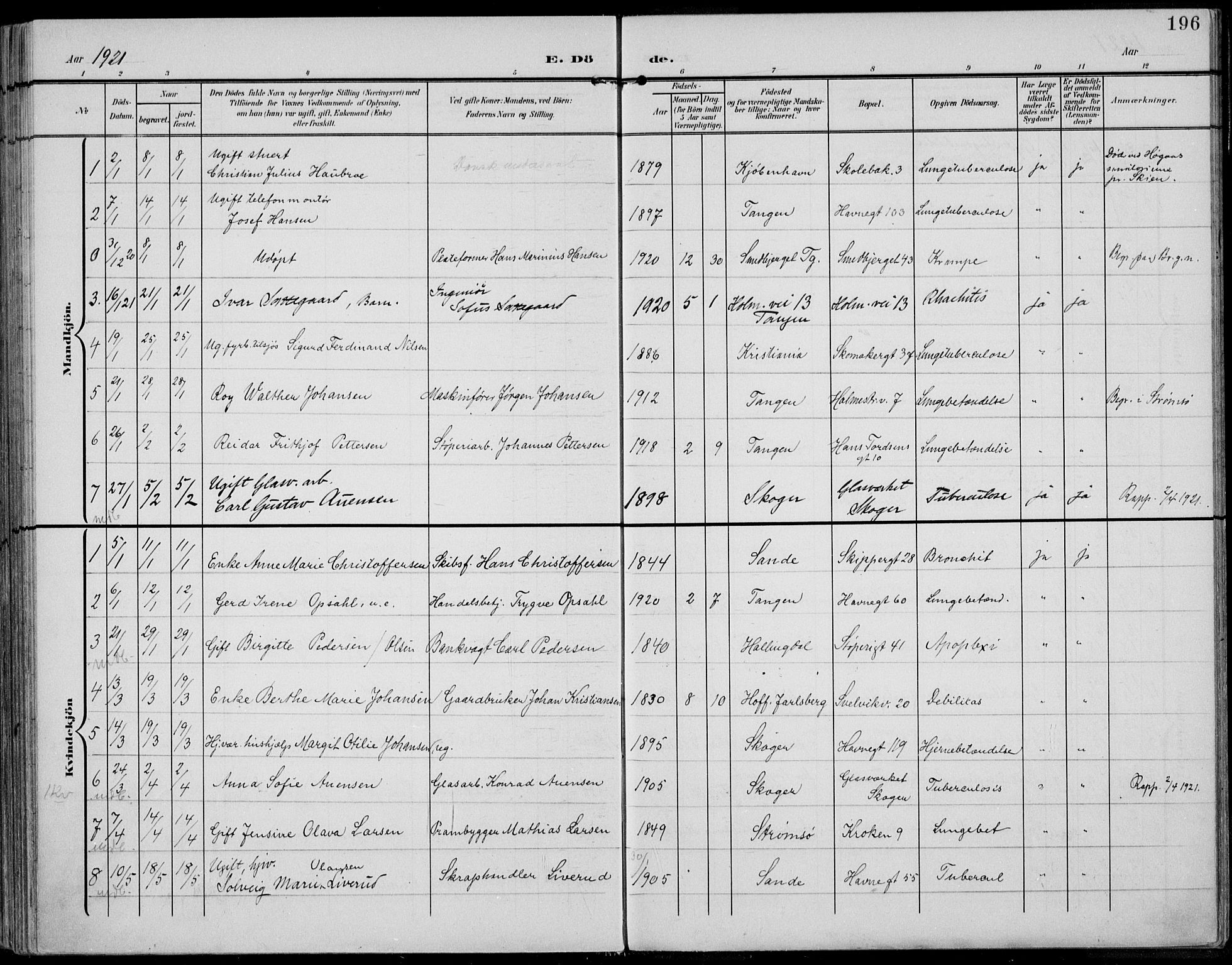 Strømsø kirkebøker, AV/SAKO-A-246/F/Fb/L0008: Parish register (official) no. II 8, 1902-1933, p. 196