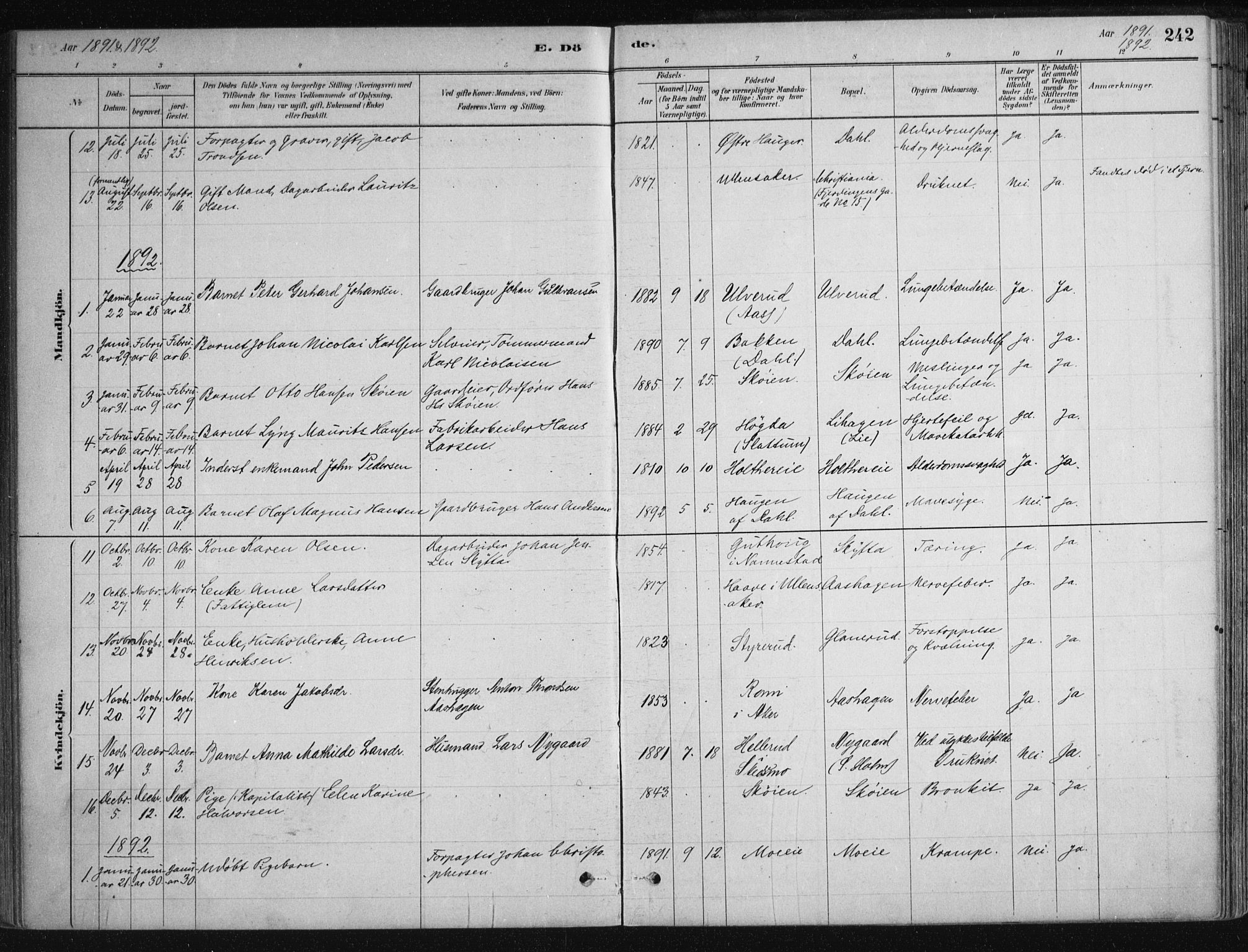 Nittedal prestekontor Kirkebøker, AV/SAO-A-10365a/F/Fa/L0007: Parish register (official) no. I 7, 1879-1901, p. 242