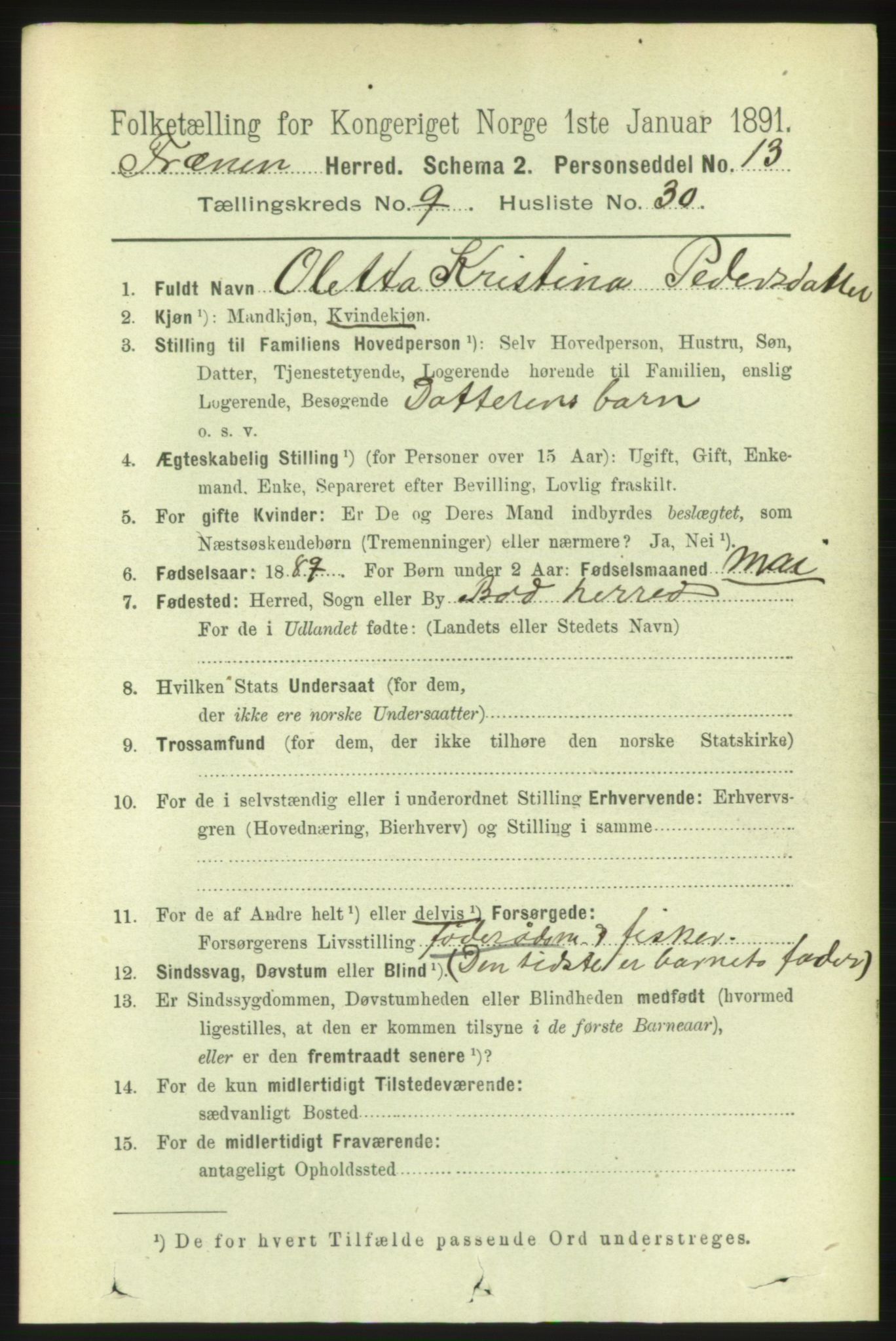 RA, 1891 census for 1548 Fræna, 1891, p. 3039