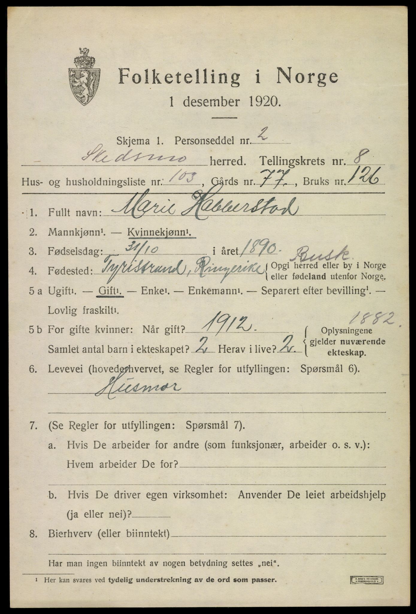 SAO, 1920 census for Skedsmo, 1920, p. 10513