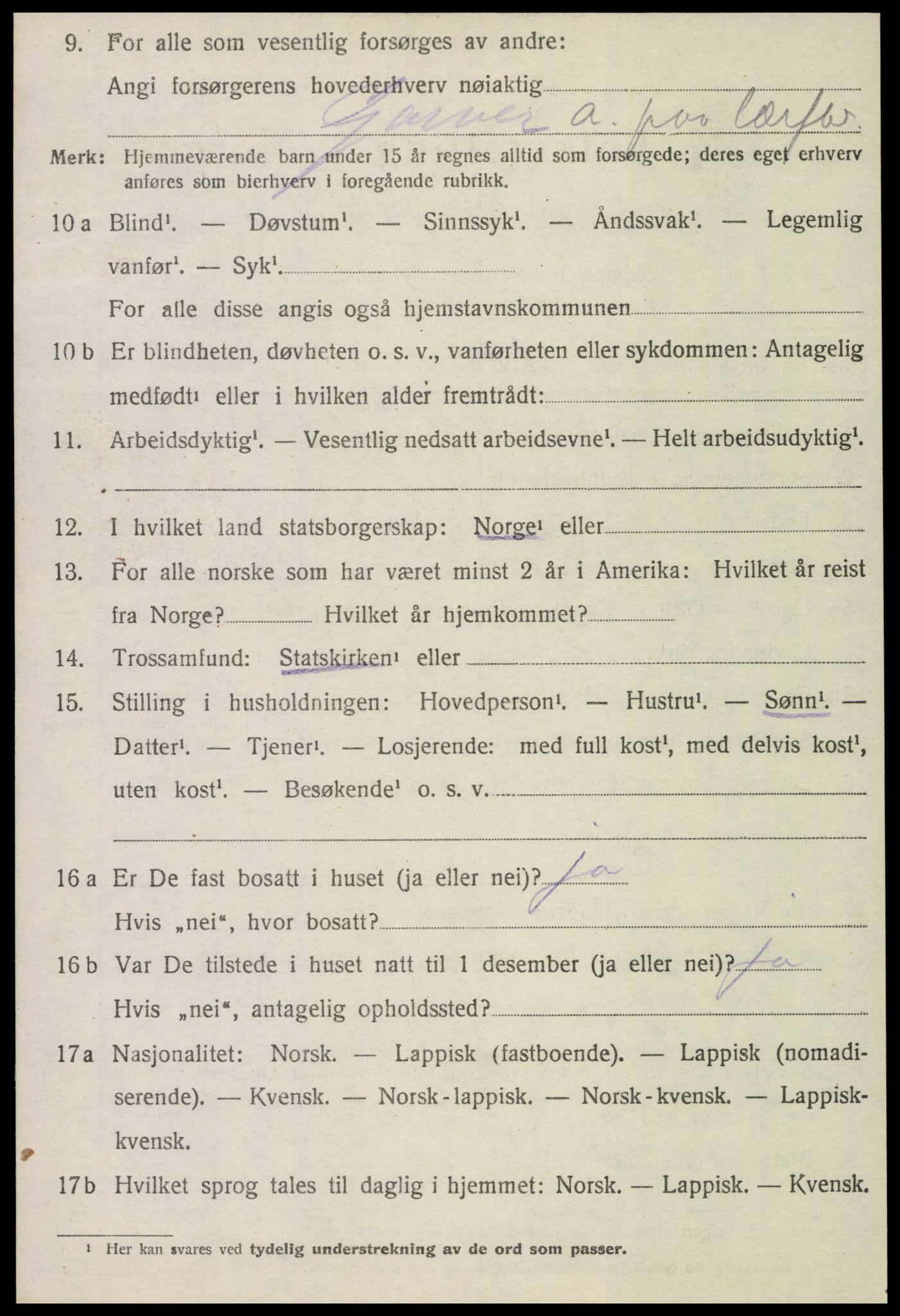 SAT, 1920 census for Verdal, 1920, p. 6696