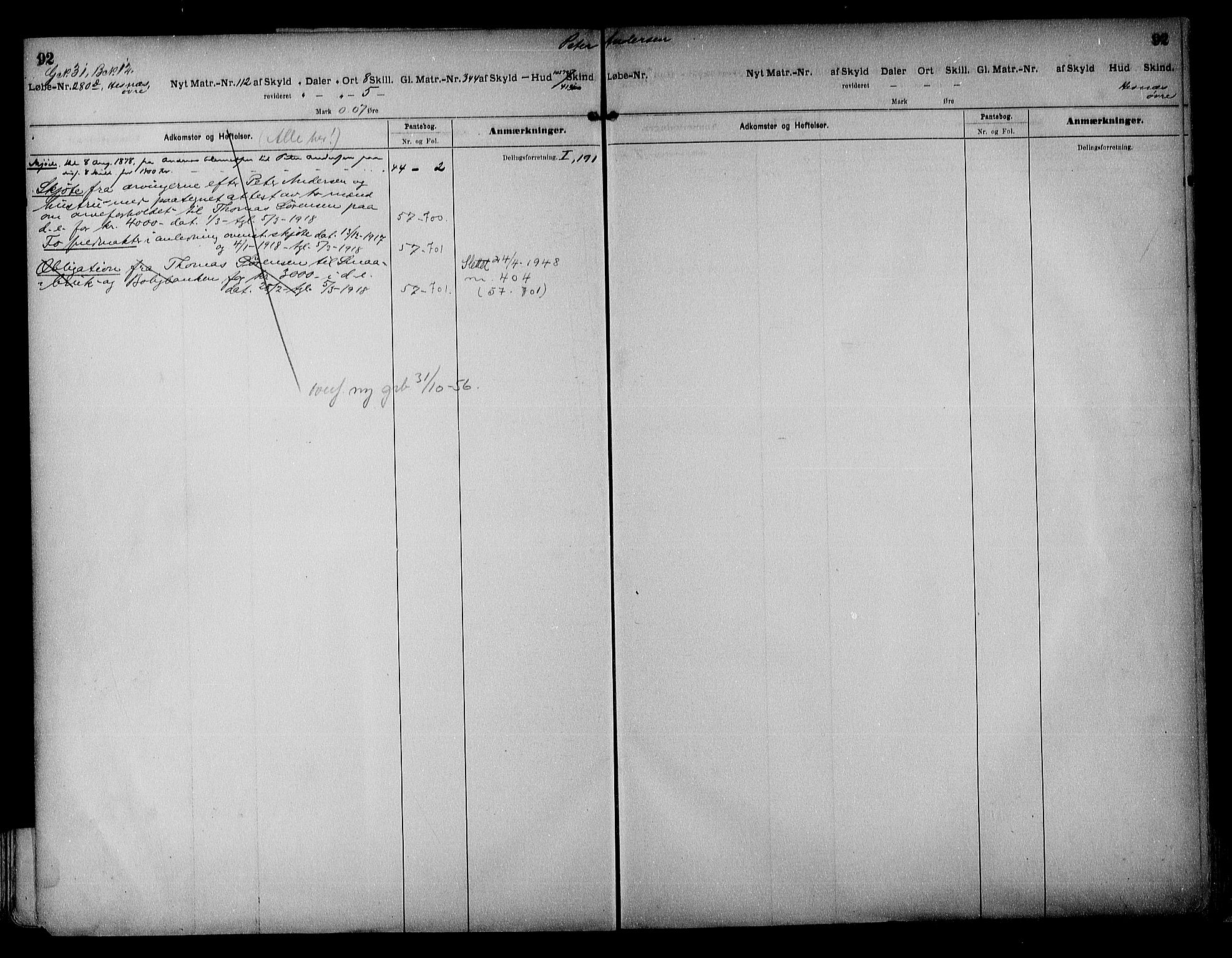 Vestre Nedenes/Sand sorenskriveri, SAK/1221-0010/G/Ga/L0017: Mortgage register no. 13a, 1872-1956, p. 92