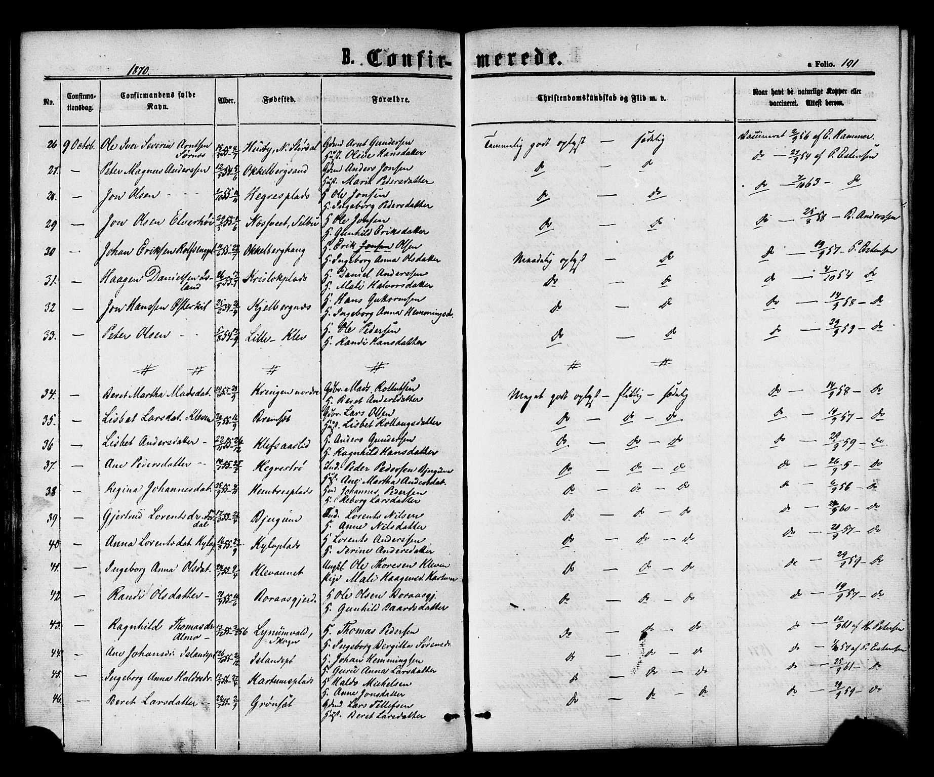 Ministerialprotokoller, klokkerbøker og fødselsregistre - Nord-Trøndelag, SAT/A-1458/703/L0029: Parish register (official) no. 703A02, 1863-1879, p. 101