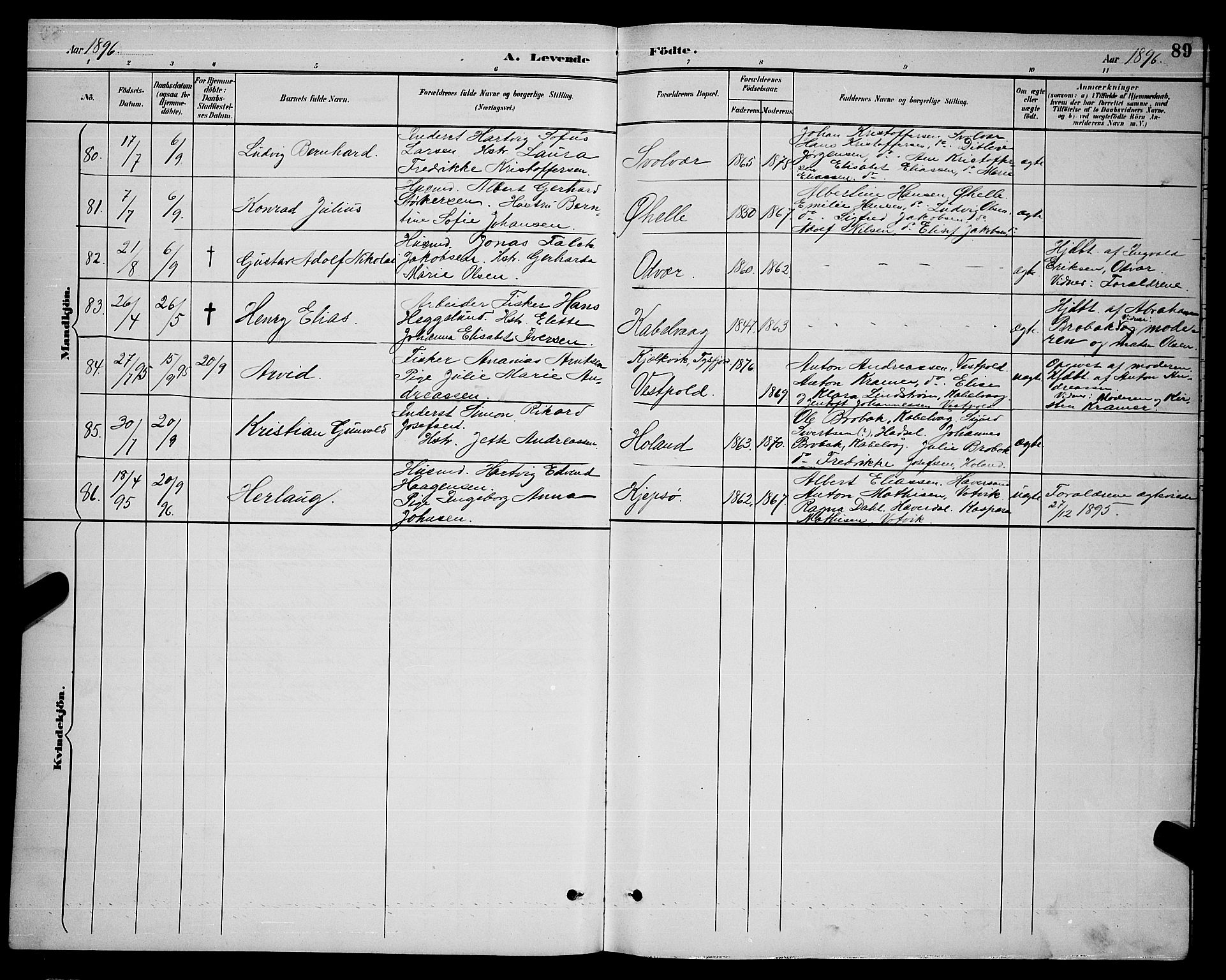 Ministerialprotokoller, klokkerbøker og fødselsregistre - Nordland, SAT/A-1459/874/L1077: Parish register (copy) no. 874C06, 1891-1900, p. 89