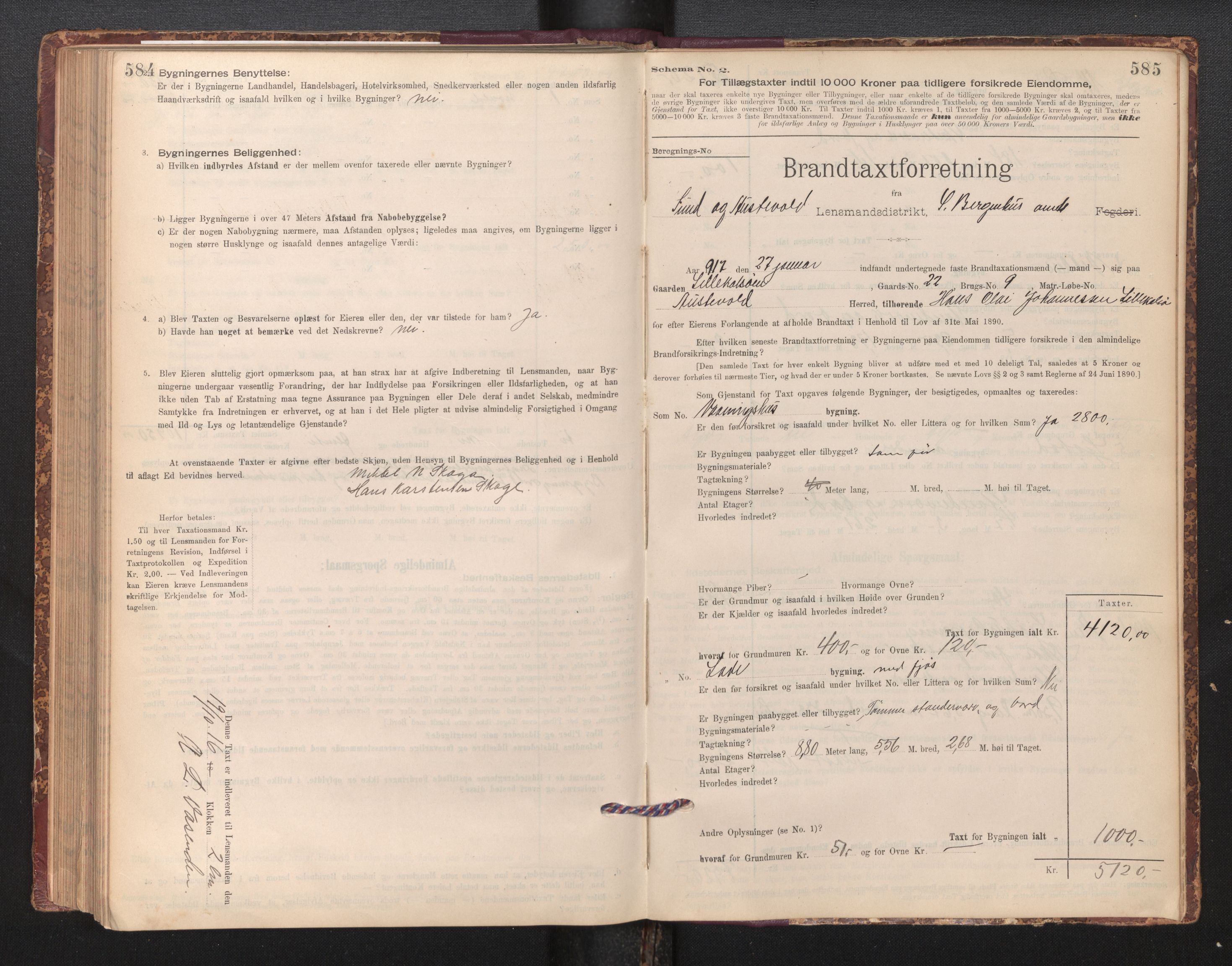 Lensmannen i Sund og Austevoll, SAB/A-35201/0012/L0003: Branntakstprotokoll, skjematakst, 1894-1917, p. 584-585