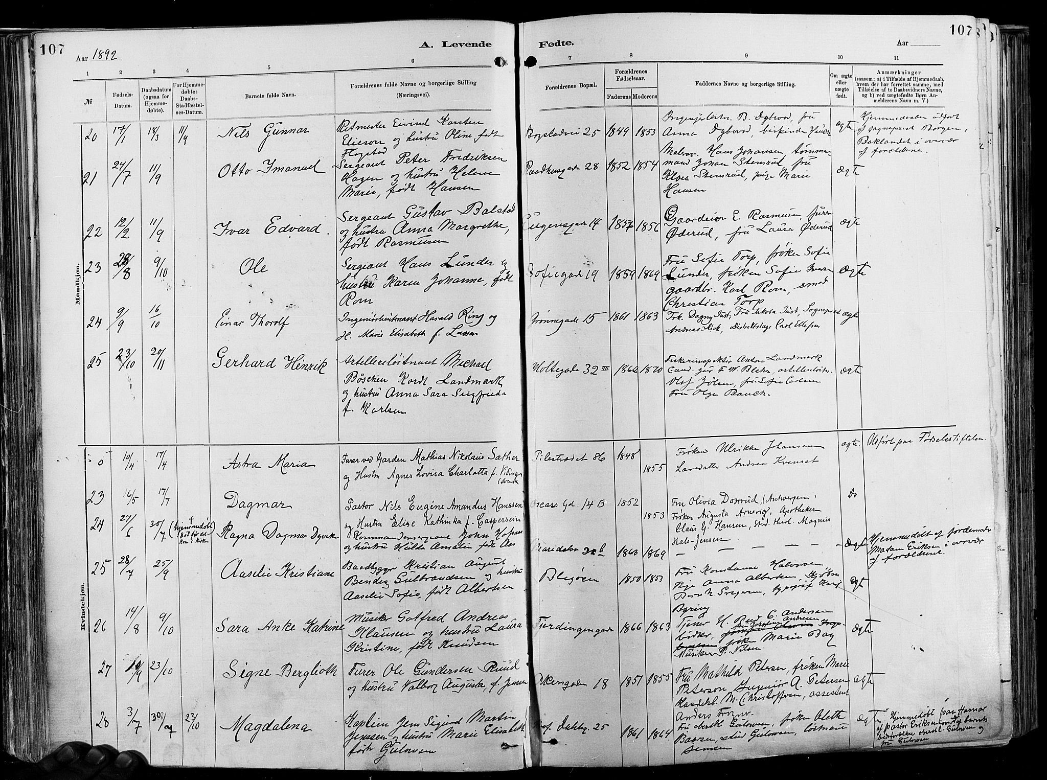 Garnisonsmenigheten Kirkebøker, AV/SAO-A-10846/F/Fa/L0012: Parish register (official) no. 12, 1880-1893, p. 107