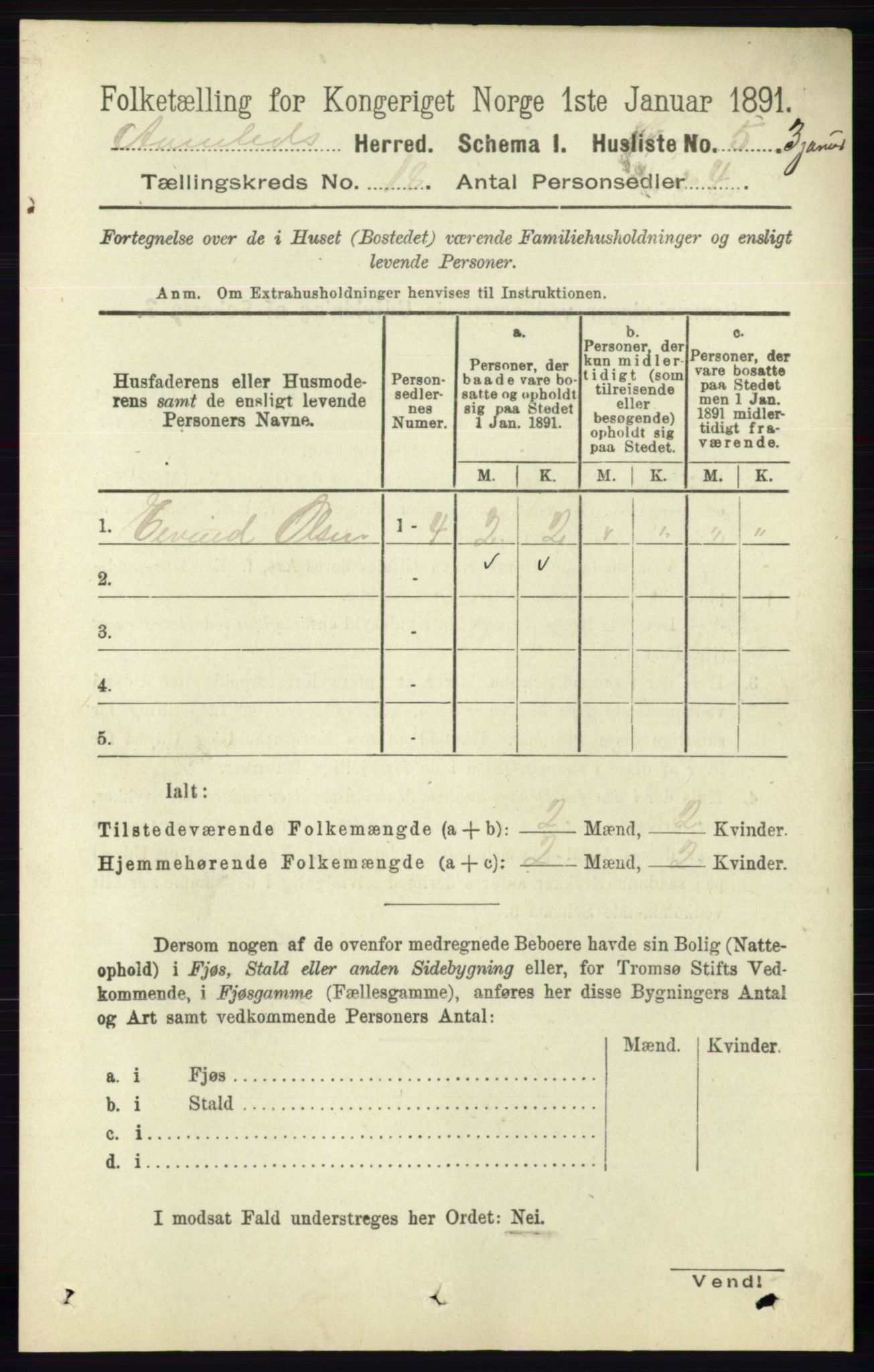 RA, 1891 census for 0929 Åmli, 1891, p. 2987