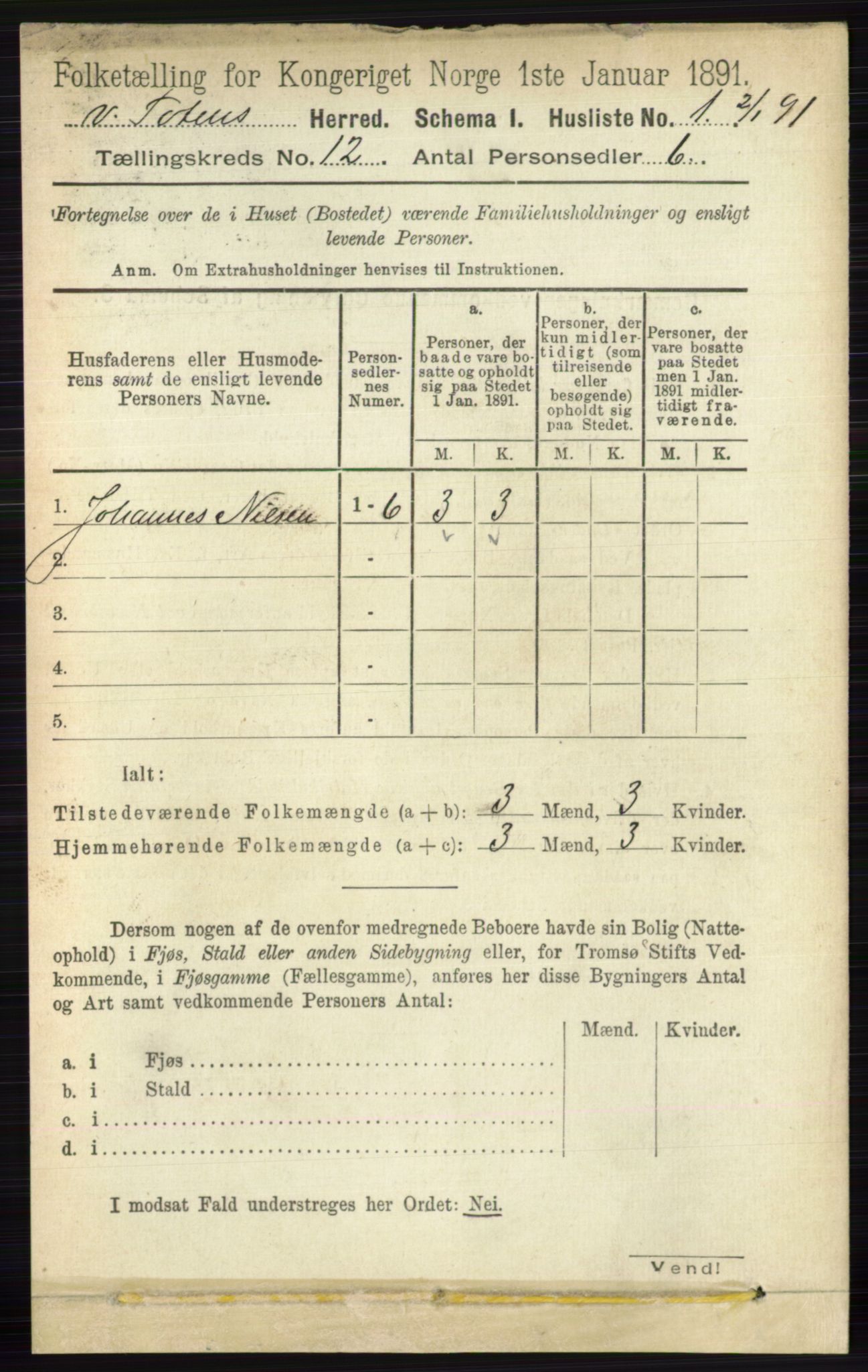 RA, 1891 census for 0529 Vestre Toten, 1891, p. 7201