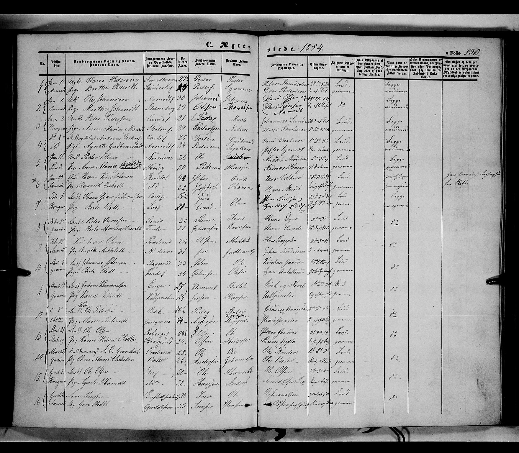 Land prestekontor, SAH/PREST-120/H/Ha/Haa/L0010: Parish register (official) no. 10, 1847-1859, p. 130