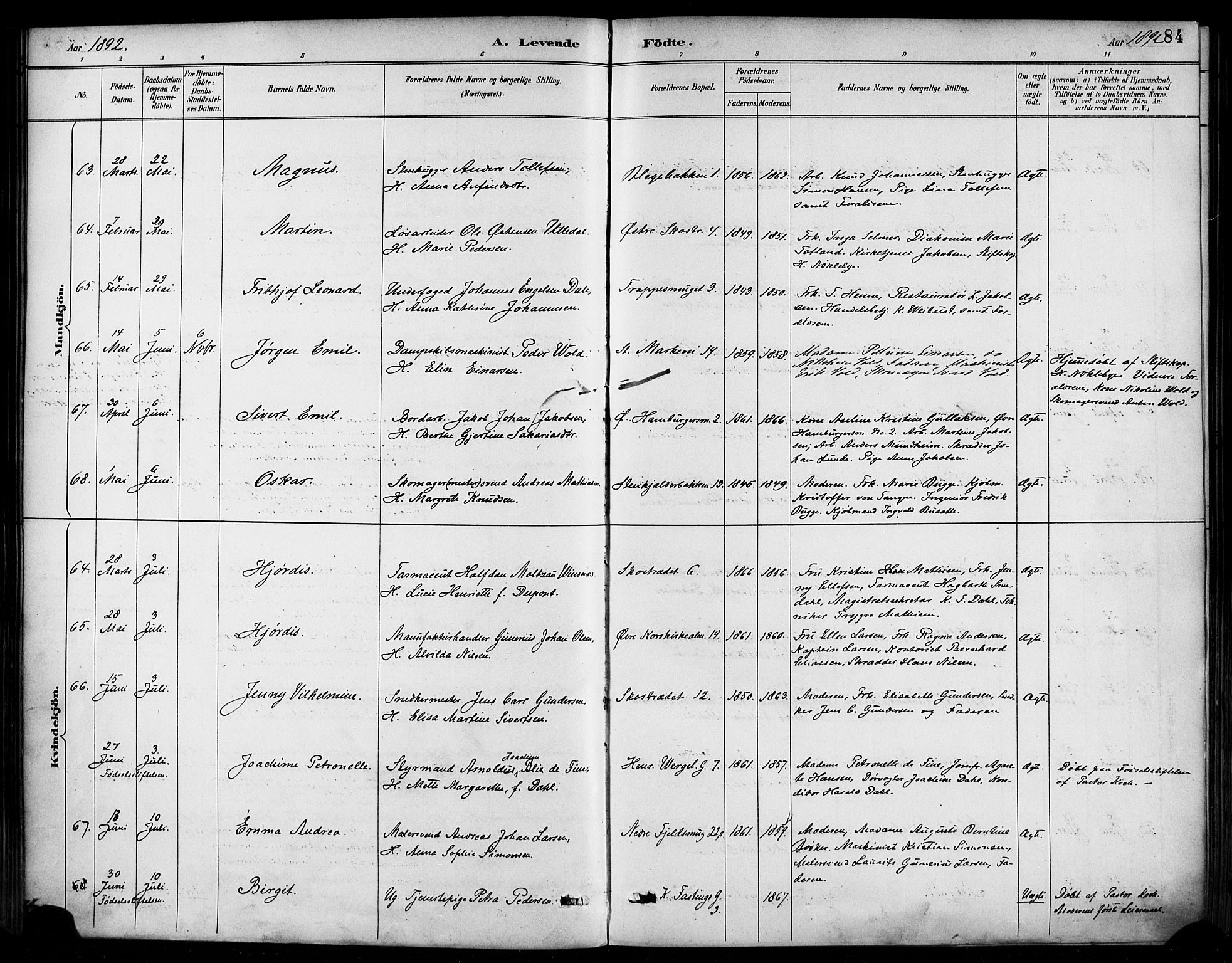 Korskirken sokneprestembete, SAB/A-76101/H/Haa/L0022: Parish register (official) no. B 8, 1889-1899, p. 84