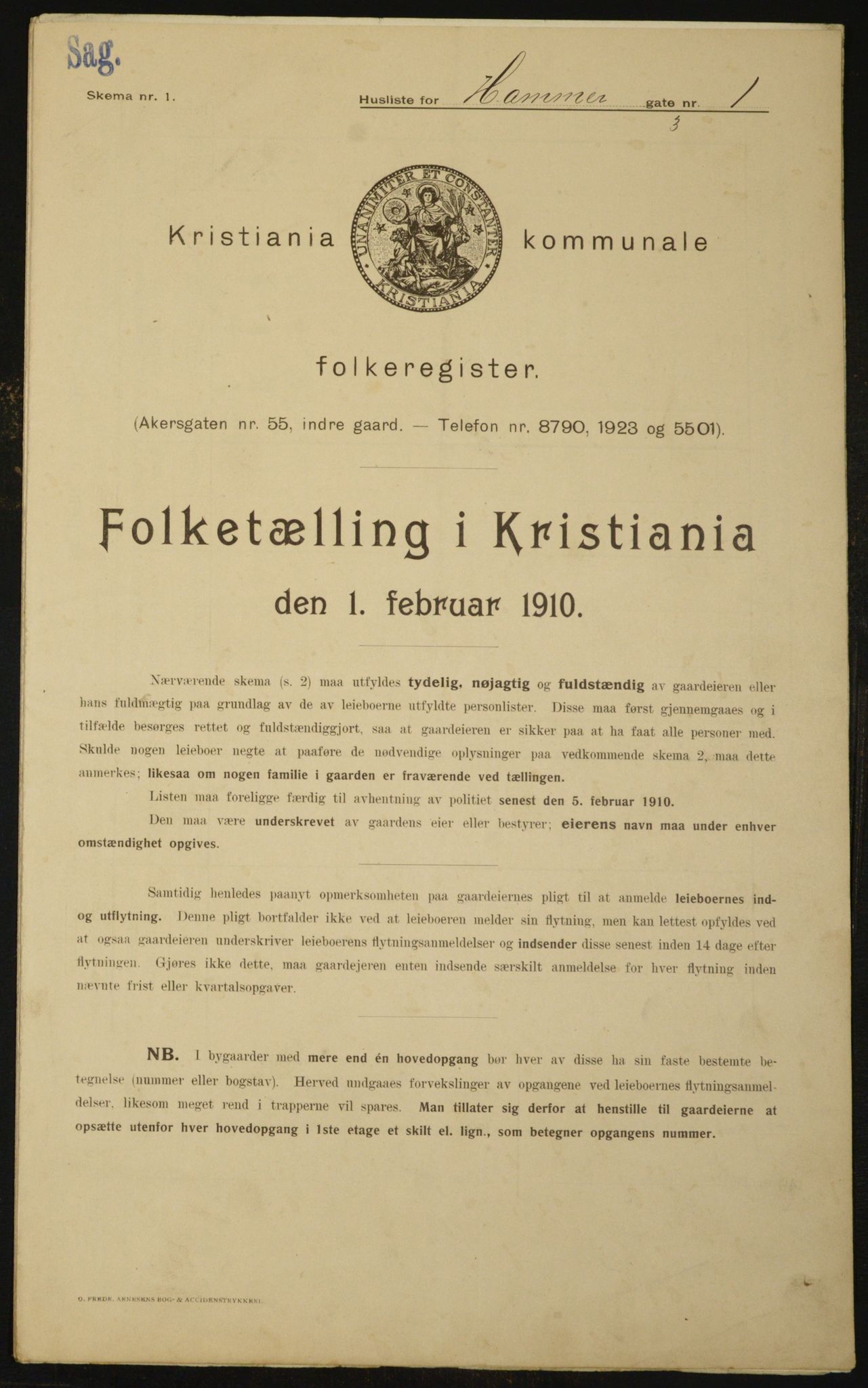 OBA, Municipal Census 1910 for Kristiania, 1910, p. 32179