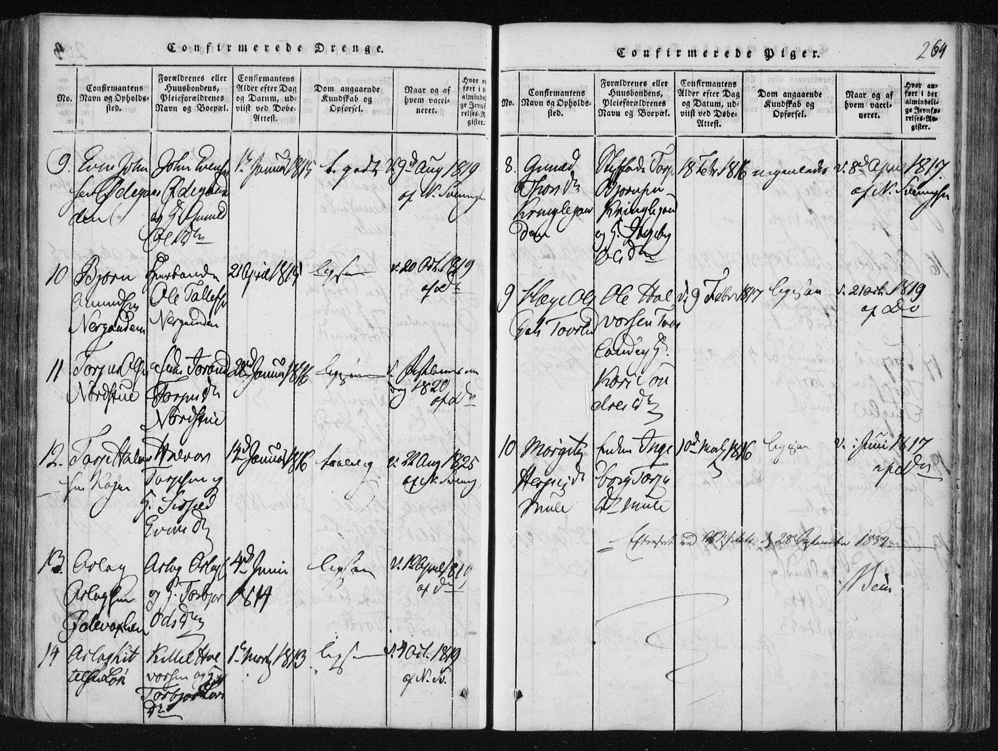 Vinje kirkebøker, AV/SAKO-A-312/F/Fa/L0003: Parish register (official) no. I 3, 1814-1843, p. 264