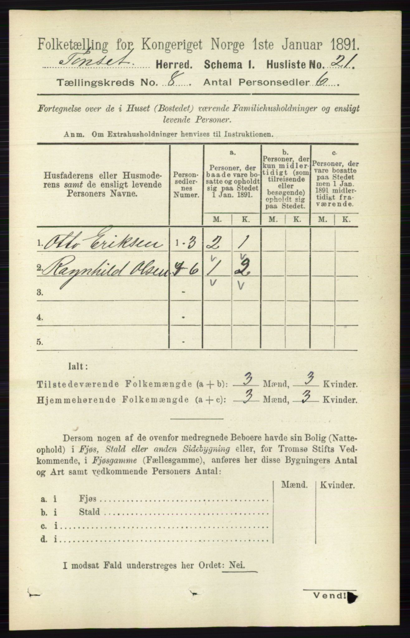 RA, 1891 census for 0437 Tynset, 1891, p. 2056