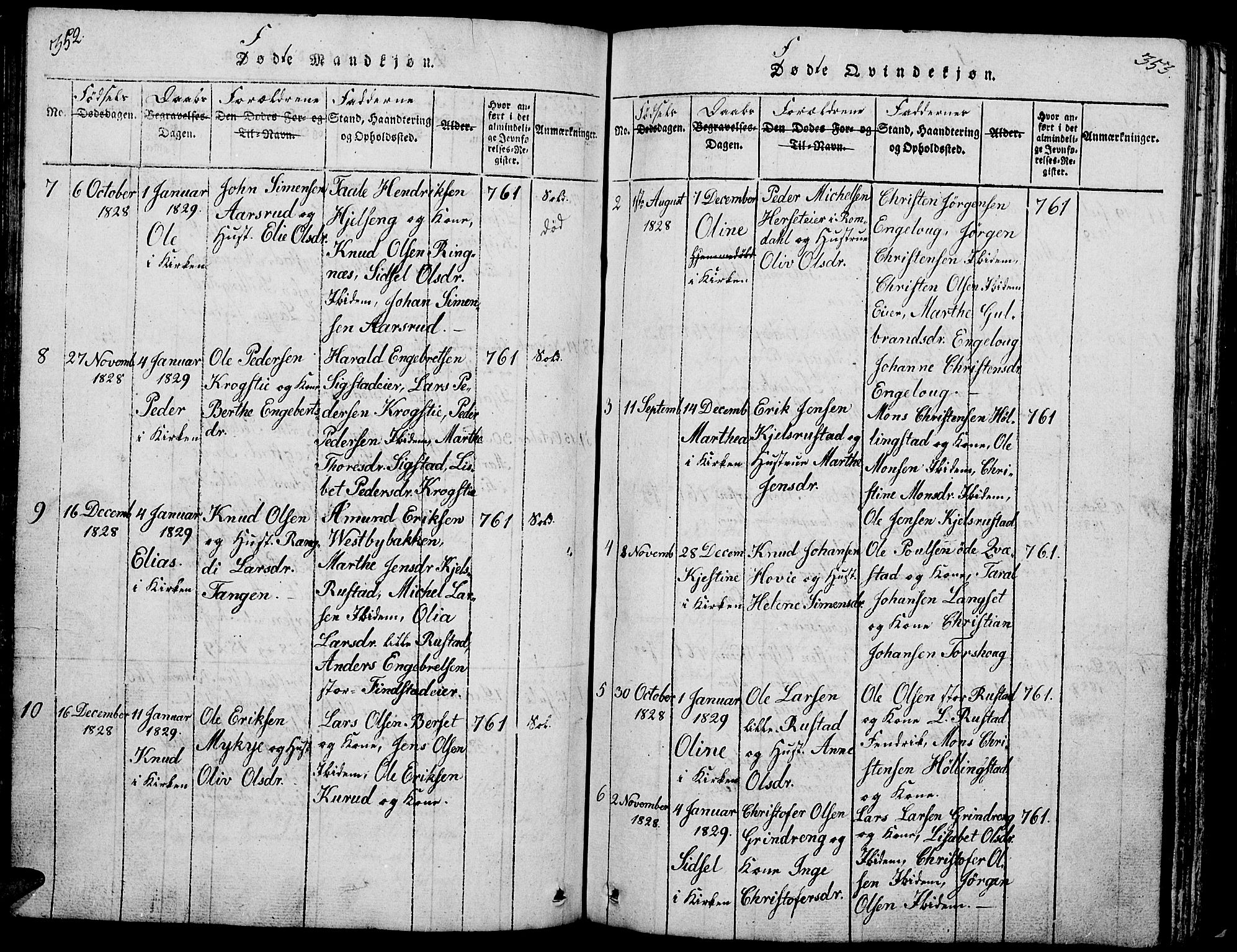 Løten prestekontor, AV/SAH-PREST-022/L/La/L0001: Parish register (copy) no. 1, 1812-1832, p. 352-353