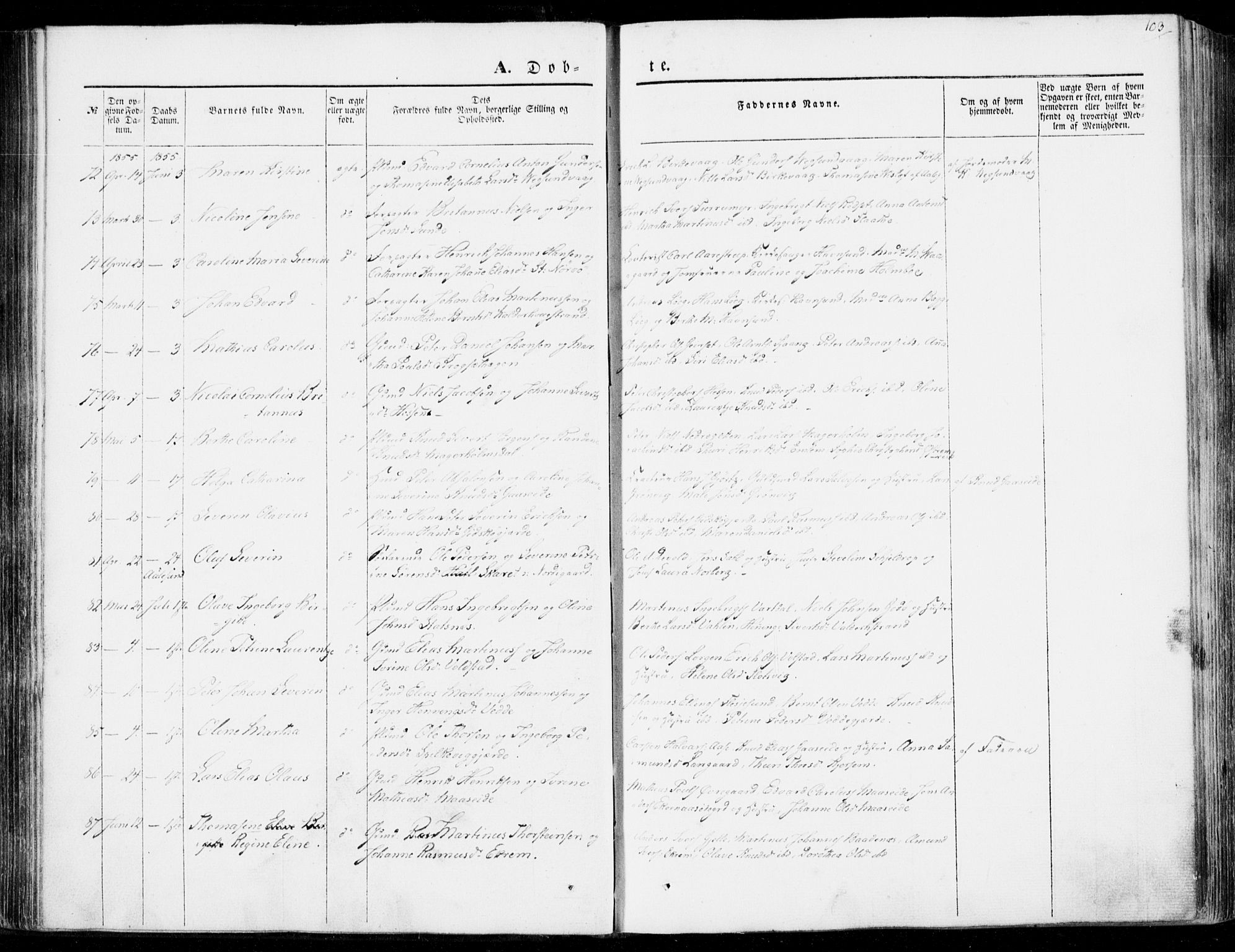 Ministerialprotokoller, klokkerbøker og fødselsregistre - Møre og Romsdal, AV/SAT-A-1454/528/L0397: Parish register (official) no. 528A08, 1848-1858, p. 103