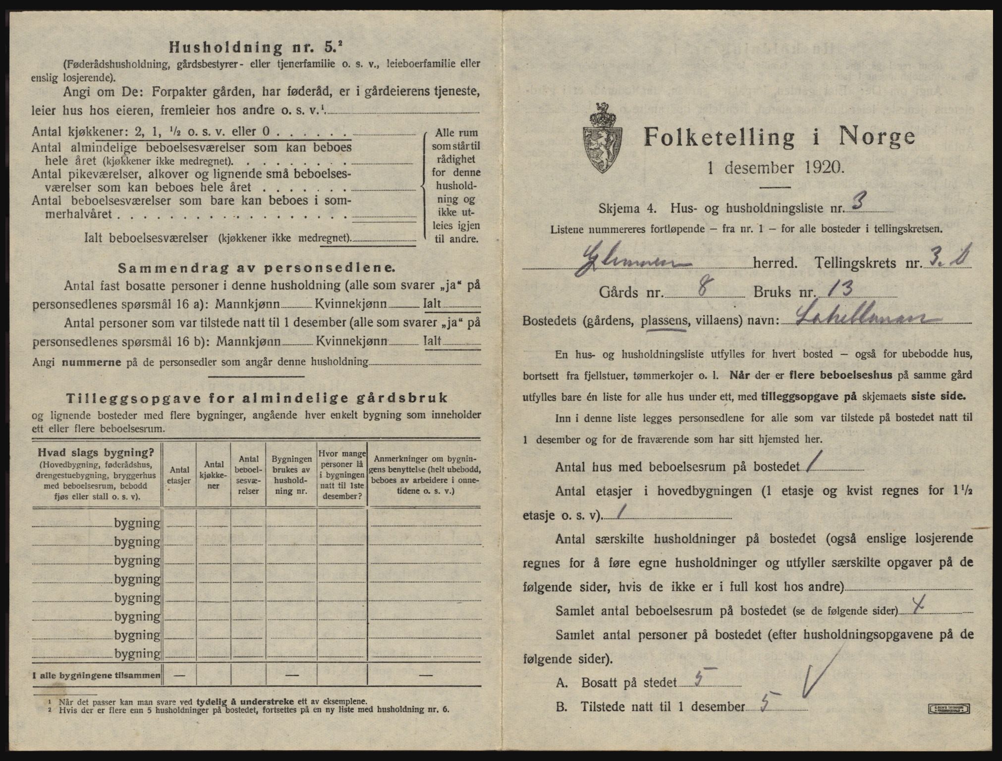 SAO, 1920 census for Glemmen, 1920, p. 1033