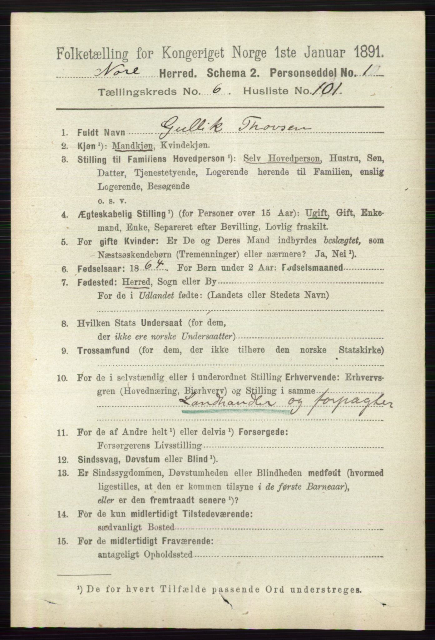 RA, 1891 census for 0633 Nore, 1891, p. 2558