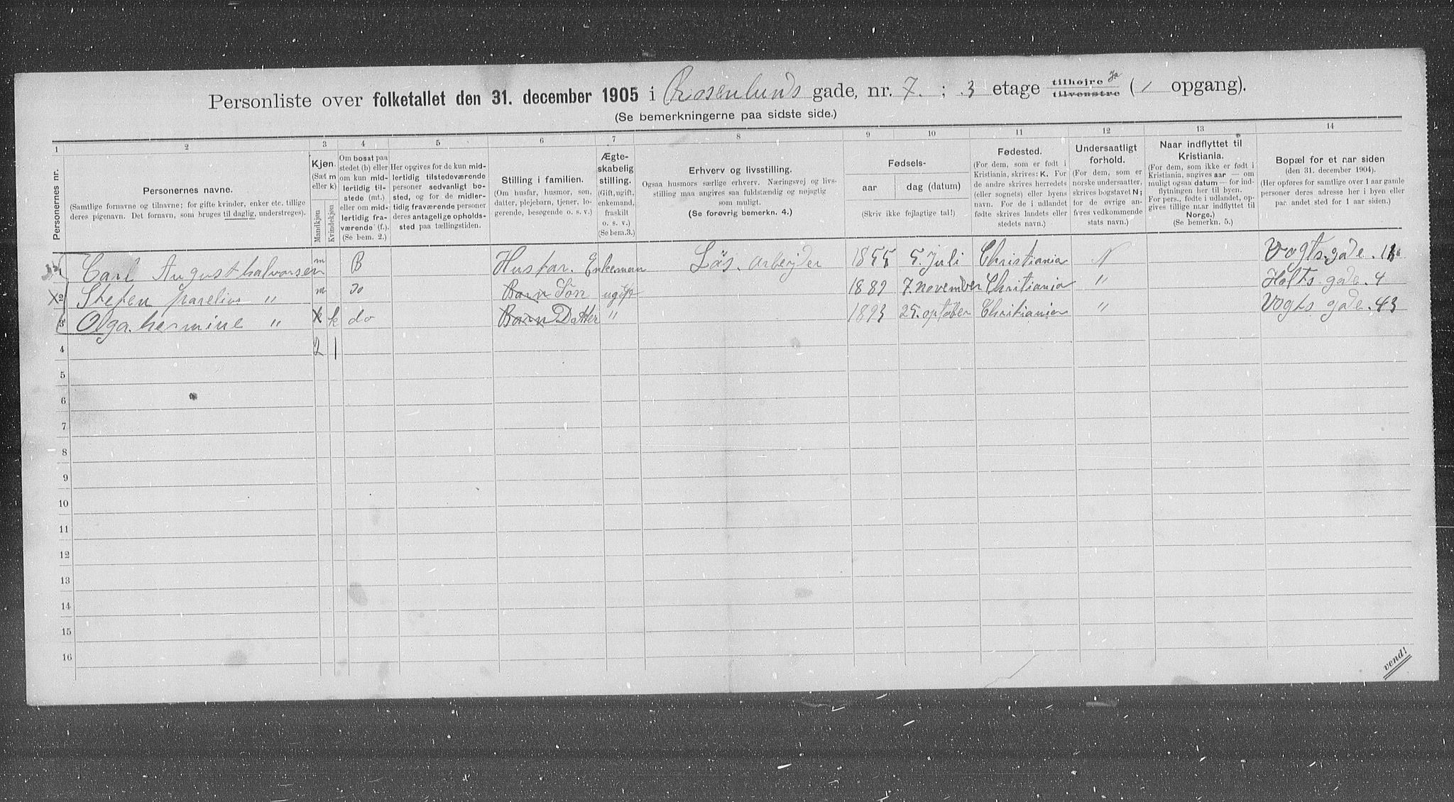 OBA, Municipal Census 1905 for Kristiania, 1905, p. 44310