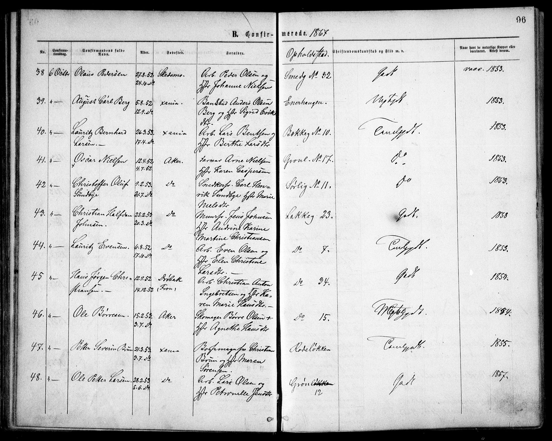 Grønland prestekontor Kirkebøker, AV/SAO-A-10848/F/Fa/L0003: Parish register (official) no. 3, 1862-1868, p. 96